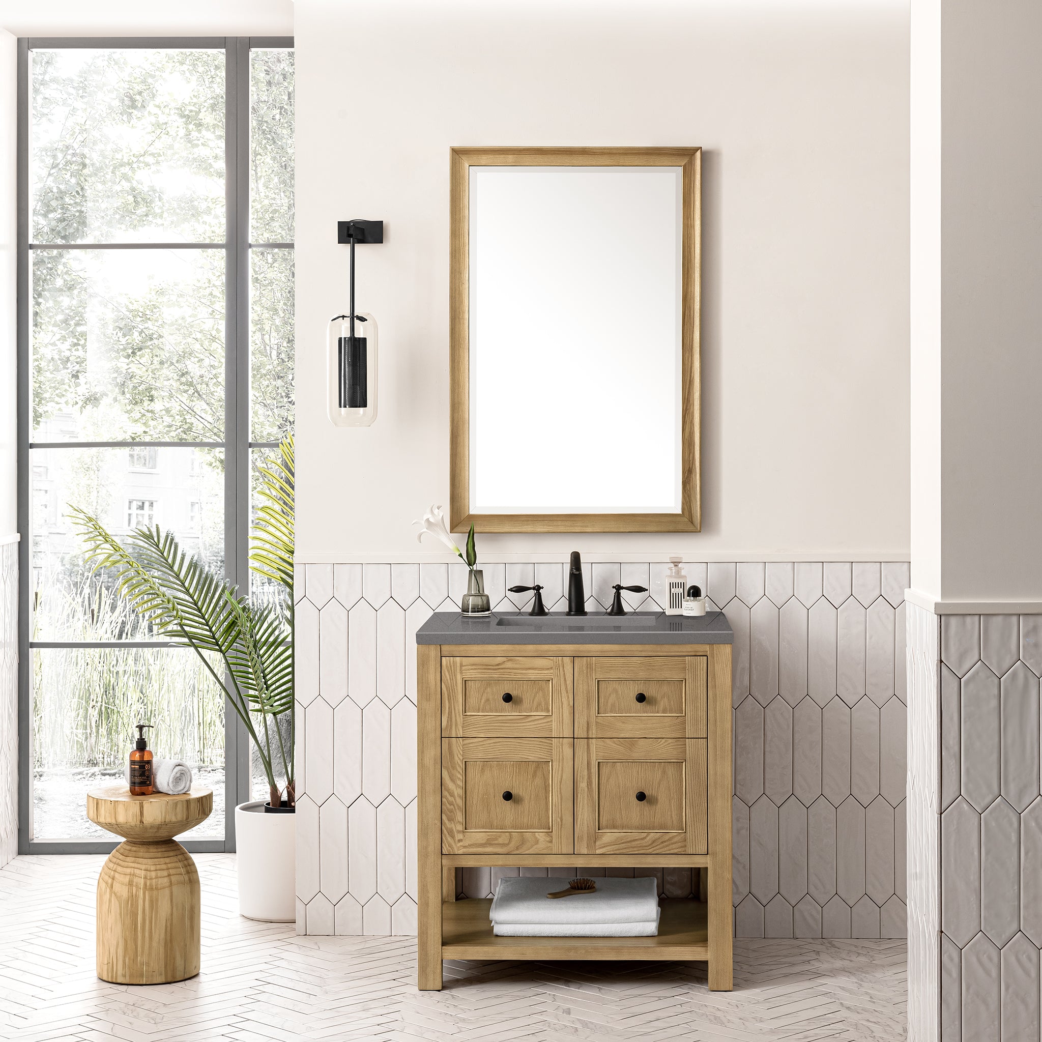 Breckenridge 30-Inch Single Bathroom Vanity in Light Natural Oak with 3CM Grey Expo Top - Perfect for Modern Home Bathroom Remodeling