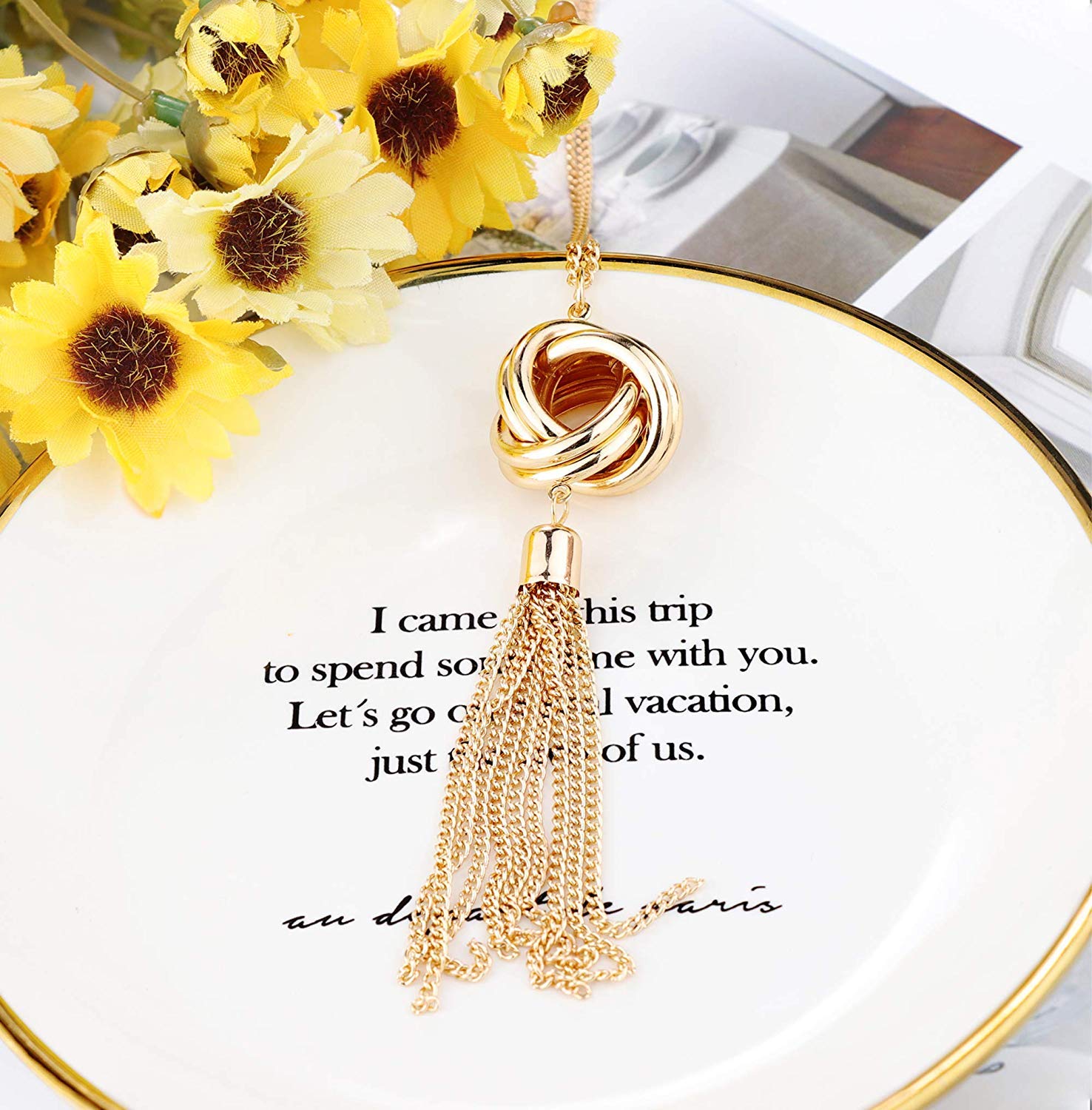3PCS Long Pendant Necklaces for Women - Disk Circle & Tassel Y Necklace Set, Triple Stack Statement Jewelry for Casual Wear, Office & Date Night