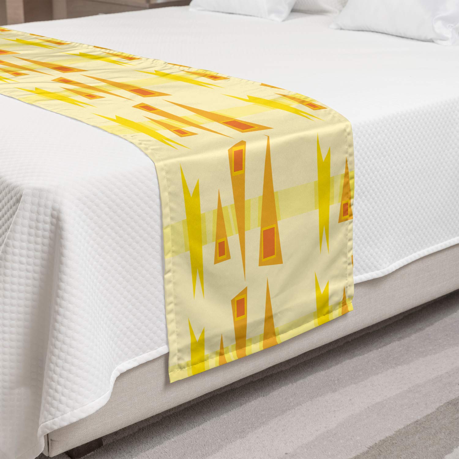 Ambesonne Burnt Orange Bed Runner - Modern Abstract Geometric Pattern in Summer Tones | Decorative Bed Scarf for Home, Hotel & Guest Room Decor | Yellow Marigold & Cream Accent | Perfect for Master Bedrooms, Airbnb Styling & Seasonal Home Refresh