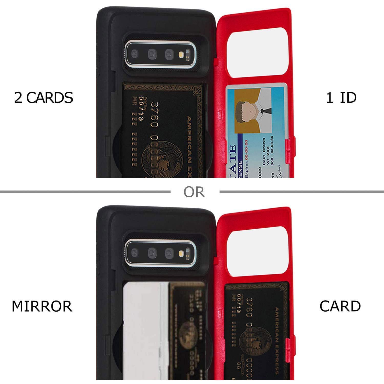 TORU CX PRO Case for Samsung Galaxy S10 - Slim Wallet Phone Cover with Hidden Card Slot, Kickstand & Mirror | Includes Strap & USB Adapter (Red) - Perfect for Travel, Work & Daily Use