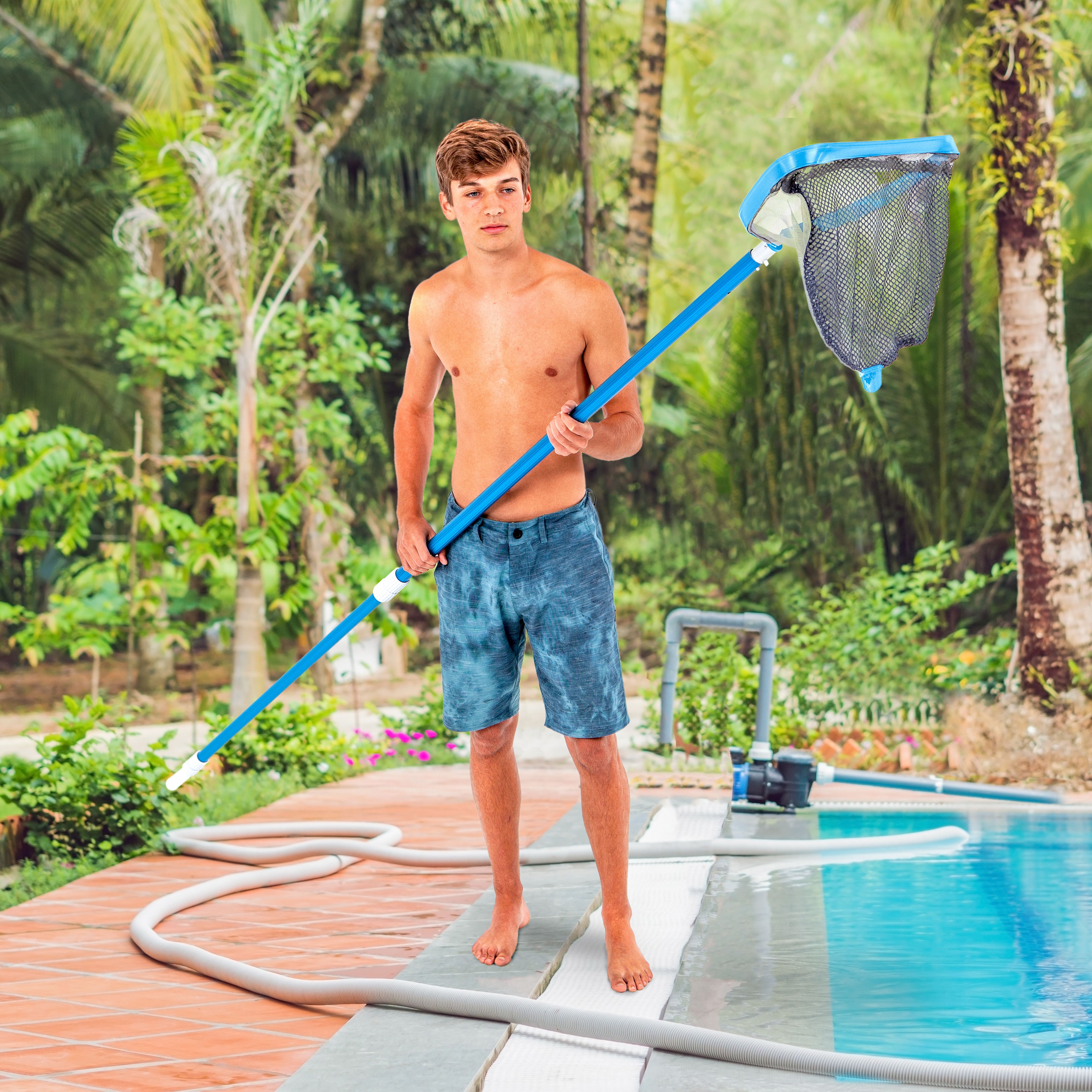U.S. Pool Supply® Heavy Duty 18-Inch Swimming Pool Leaf Skimmer with Deep Double-Stitched Net Bag & Durable Aluminum Frame - Perfect for Cleaning Leaves, Debris in Inground/Above Ground Pools