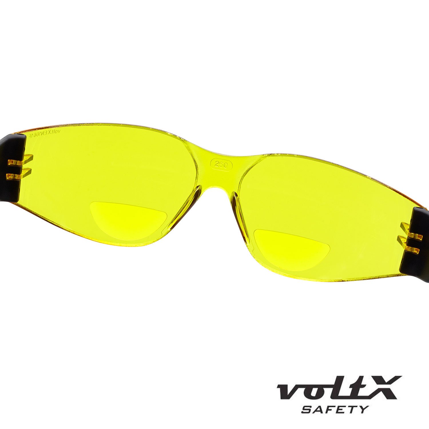 VoltX 'GRAFTER' Yellow +2.5 Diopter Bifocal Safety Reading Glasses - CE EN166 Certified Industrial & Cycling Eyewear with Anti-Fog UV400 Coating - Perfect for Construction, Cycling, and Workplace Eye Protection