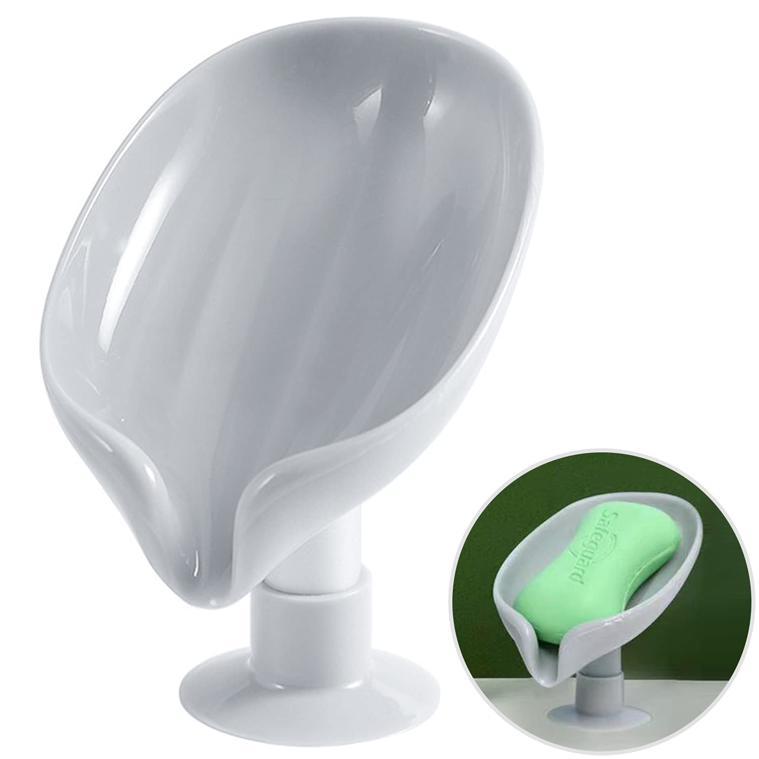 Self-Draining Soap Holder with Suction Cup - Shower & Kitchen Soap Dish, Sponge Holder for Bathroom - Grey | Perfect for Showers, Sinks & Countertops