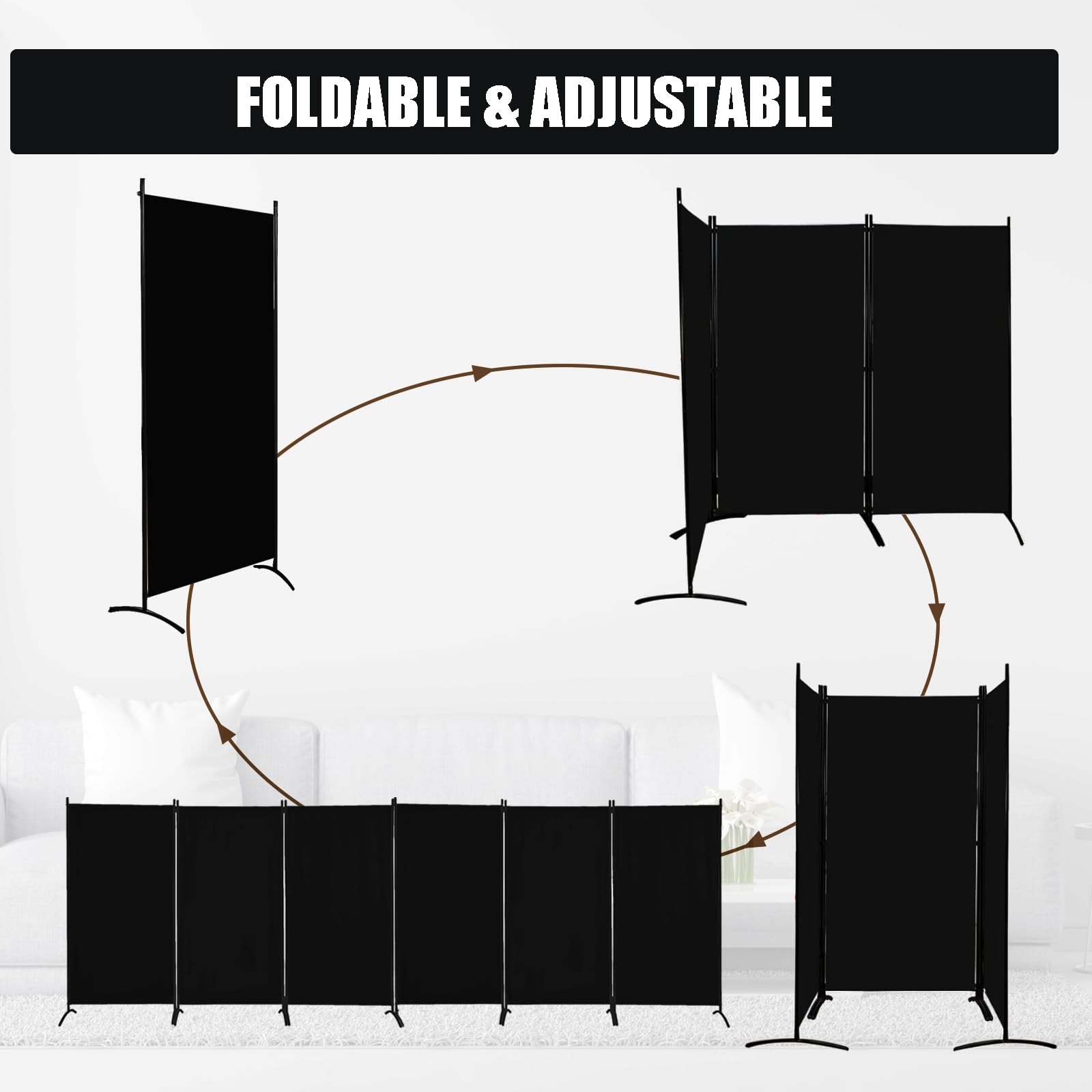 6 Panel Black Folding Room Divider Privacy Screen - 6ft Tall Partition Wall for Home, Office, Classroom & Studio | Space Separation & Privacy Solution for Living Rooms, Bedrooms & Workspaces