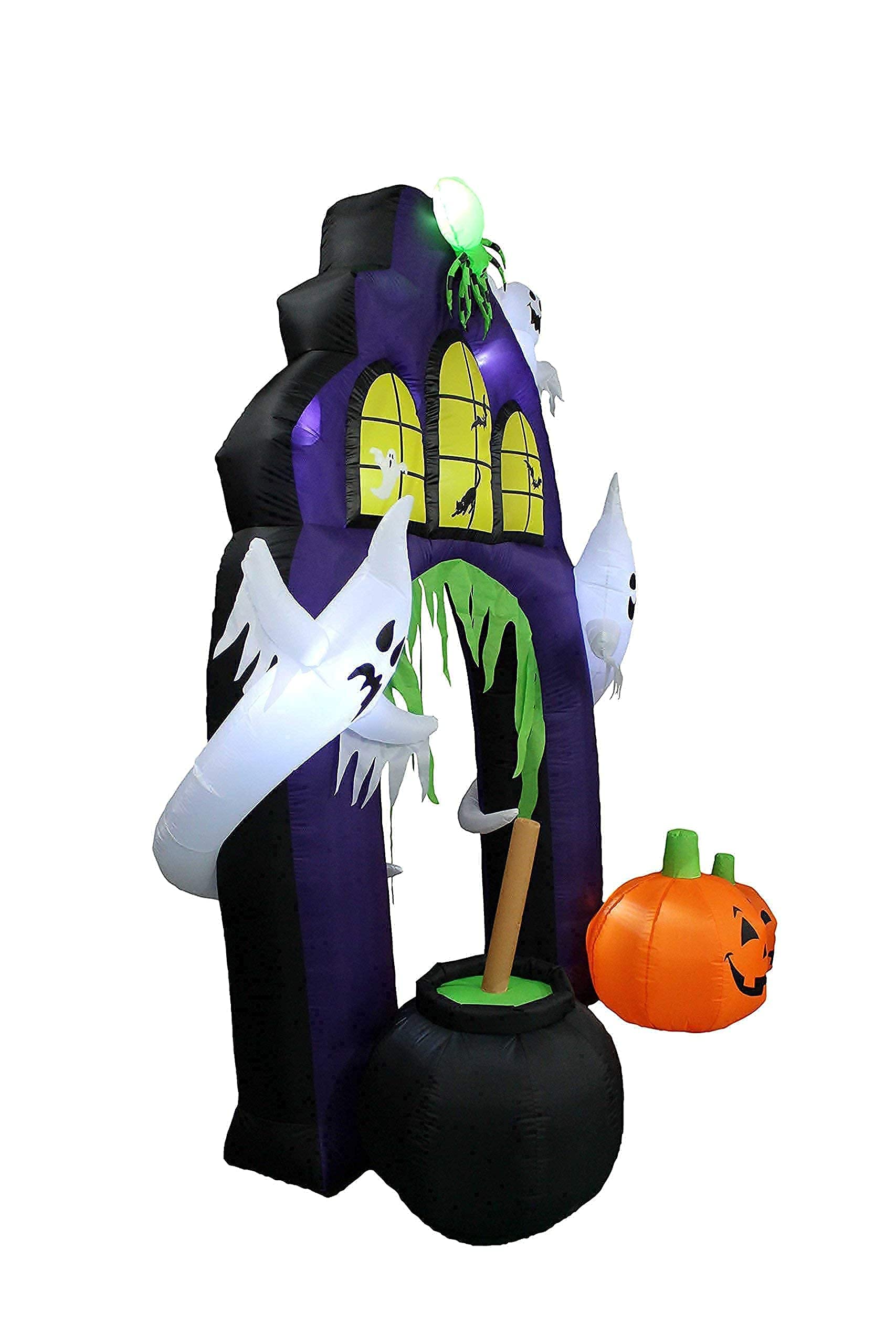 Halloween Party Decorations Bundle - 8.5ft Inflatable Haunted House Castle with Skeleton & Ghost + 9ft Inflatable Castle Archway with Pumpkins, Spider & Cauldron - Perfect for Outdoor Yard Decor, Spooky Party Setup & Trick-or-Treat Displays
