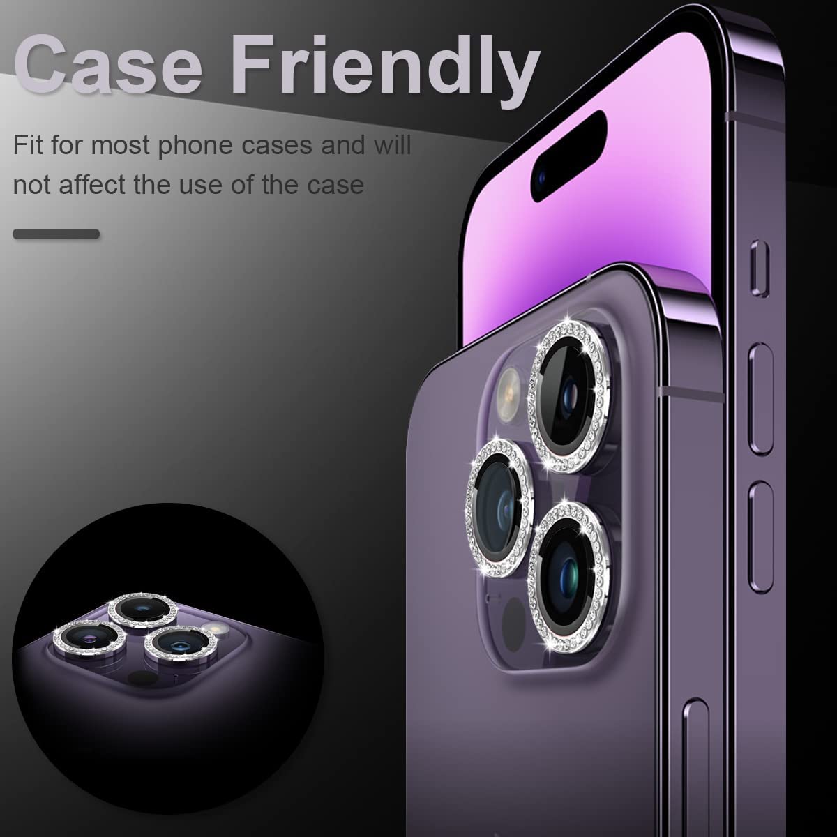MAYBAL® Diamond Camera Lens Protector for iPhone 13 Pro & 13 Pro Max - HD Clear Tempered Glass Screen Protector, Case-Friendly, Scratch-Resistant Cover (Silver) | Perfect for Outdoor Photography, Travel & Daily Protection