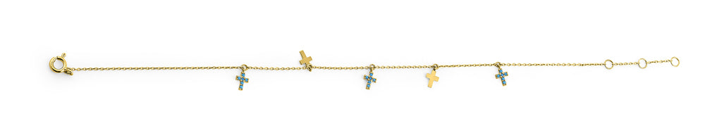 14K Yellow Gold Turquoise Cross Bracelet for Women - Elegant Religious Jewelry Gift for Christmas, Baptism & Everyday Wear