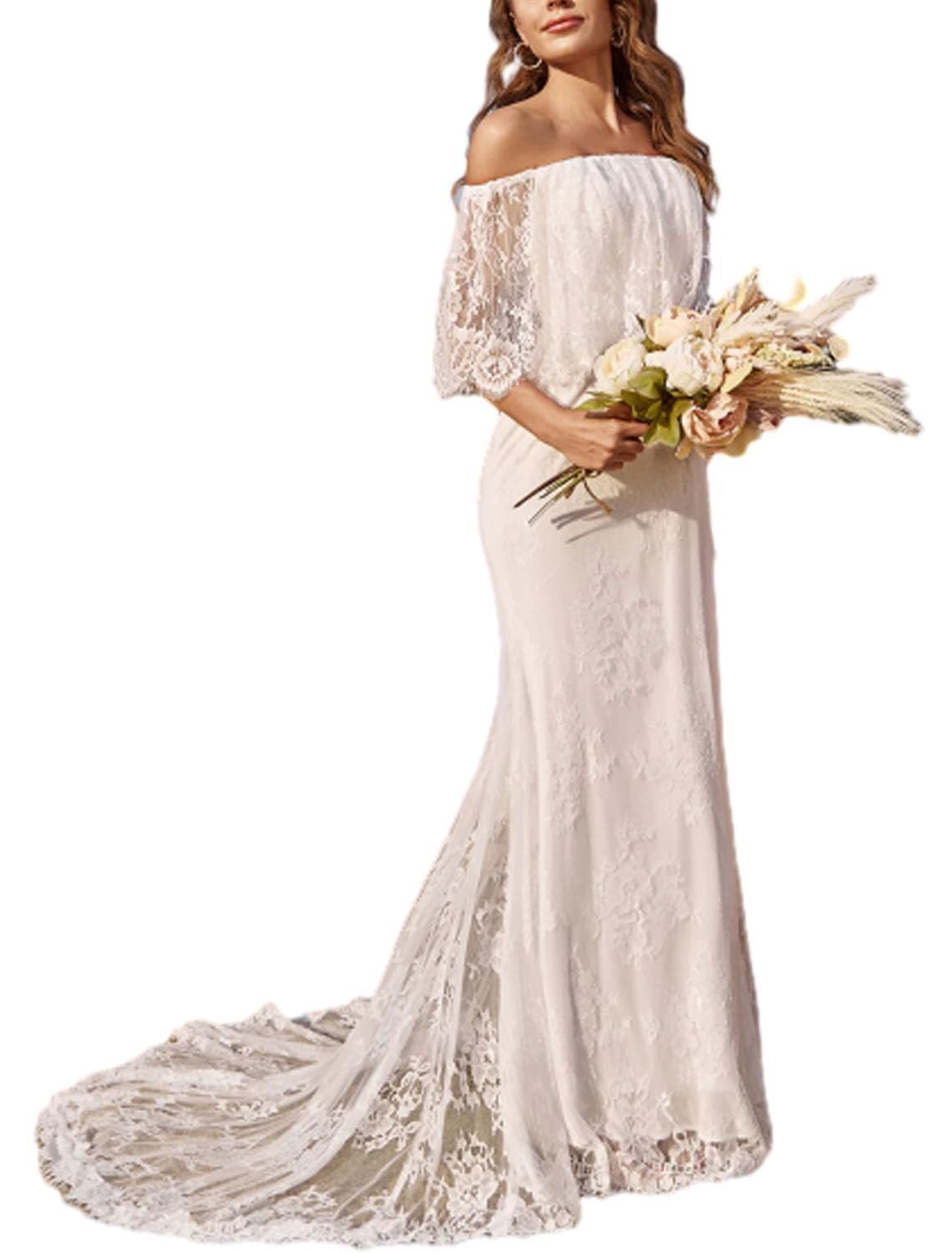 Boho Lace Wedding Dresses 2025 - Long Beach Wedding Gowns for Women, Country Style Bridal Dress for Outdoor, Garden & Destination Weddings