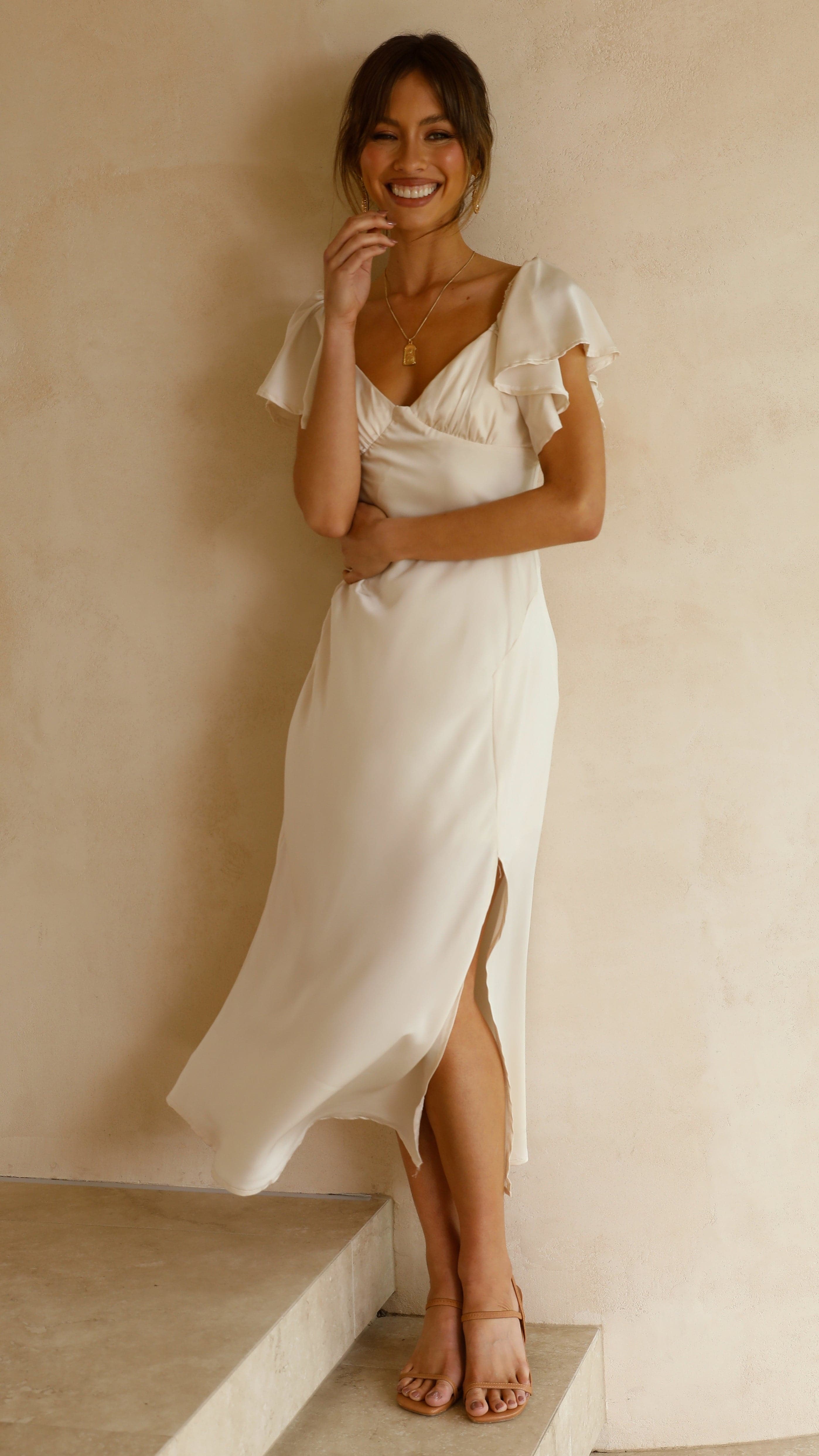Louisa Midi Dress Ivory - Elegant Flowy Summer Dress for Women | Perfect for Beach Vacations, Weddings & Date Nights