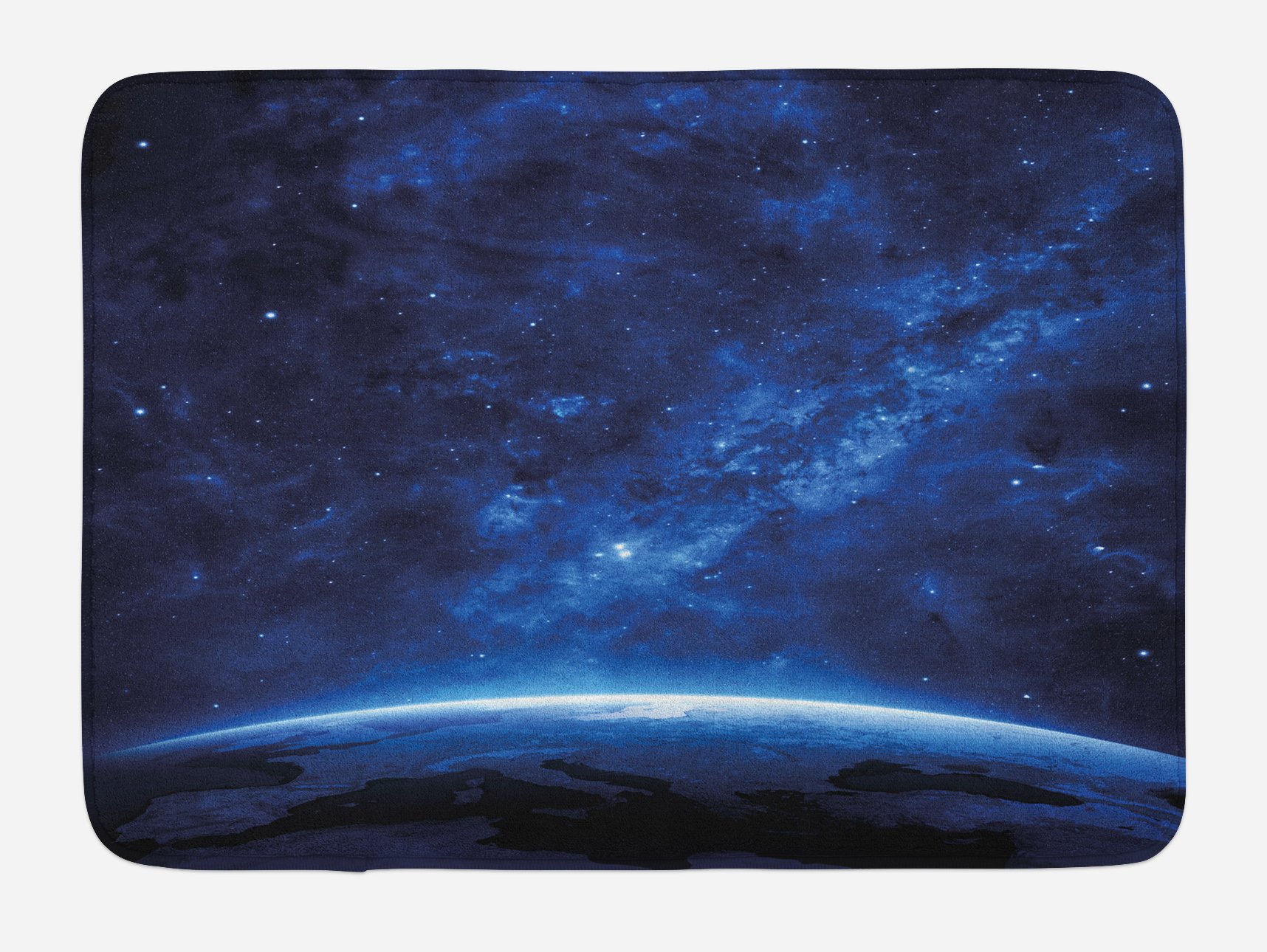 Ambesonne World Bath Mat - Non-Slip Plush Bathroom Rug with Earth Night View Space Galaxy Design, 30.2 x 20 Inches, Blue & White - Perfect for Modern Bathrooms & Spa Decor