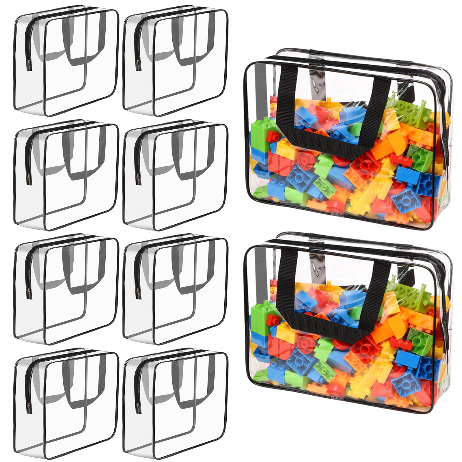 10 Pack Large Clear PVC Toy Storage Bags with Zipper & Labels - Waterproof Travel Organizer for Kids Toys, Building Blocks, Puzzles, Books - Perfect for Home Organization, Playroom Storage & Travel Packing