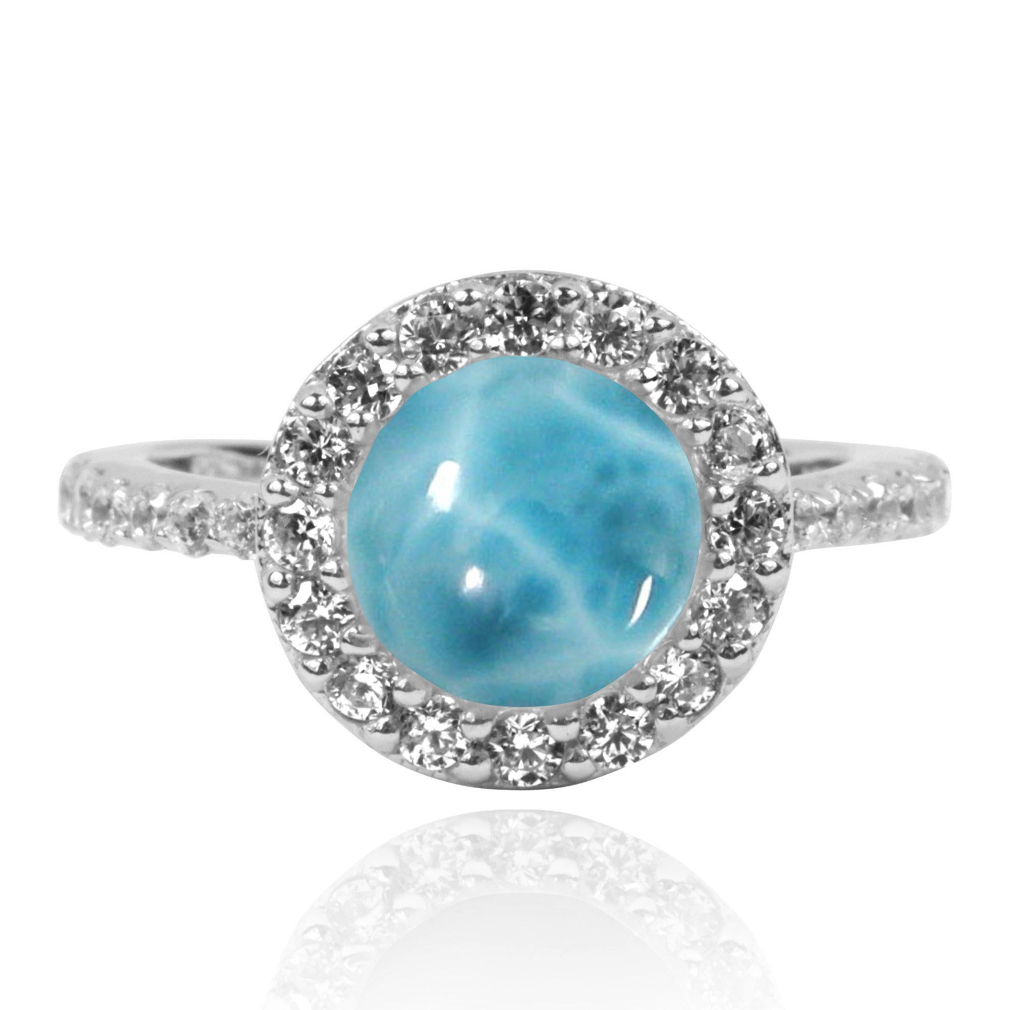 Larimar Cocktail Ring with 30 Round White Topaz Stones - Elegant Jewelry for Women, Perfect for Parties, Weddings & Special Occasions