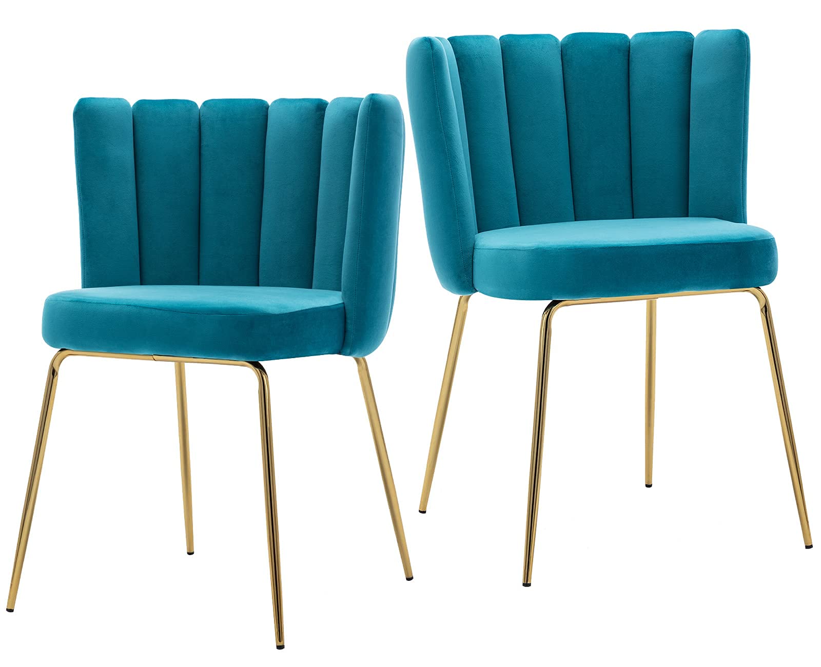 Velvet Dining Chairs Set of 2 - Modern Upholstered Accent Chairs with Gold Metal Legs for Kitchen, Living Room & Dining Room - Lake Blue Velvet Side Chairs for Home Decor, Dinner Parties & Cozy Seating
