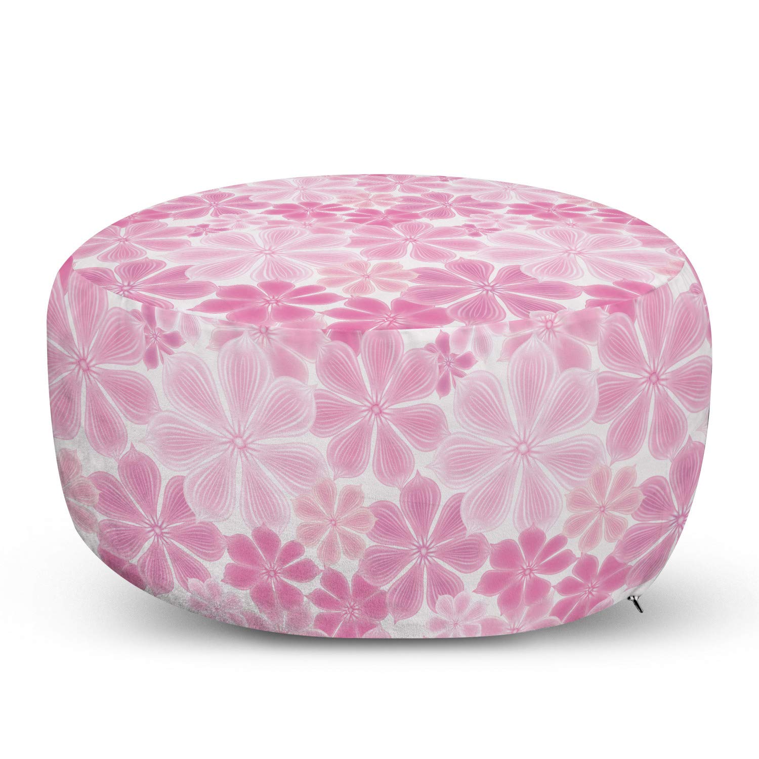 Lunarable Pale Pink Ottoman Pouf with Floral Daisy Design - Spring-Themed Rosy Shades, Soft Foot Rest with Removable Cover for Living Room & Bedroom - Home Decor Accent for Cozy Seating & Stylish Relaxation