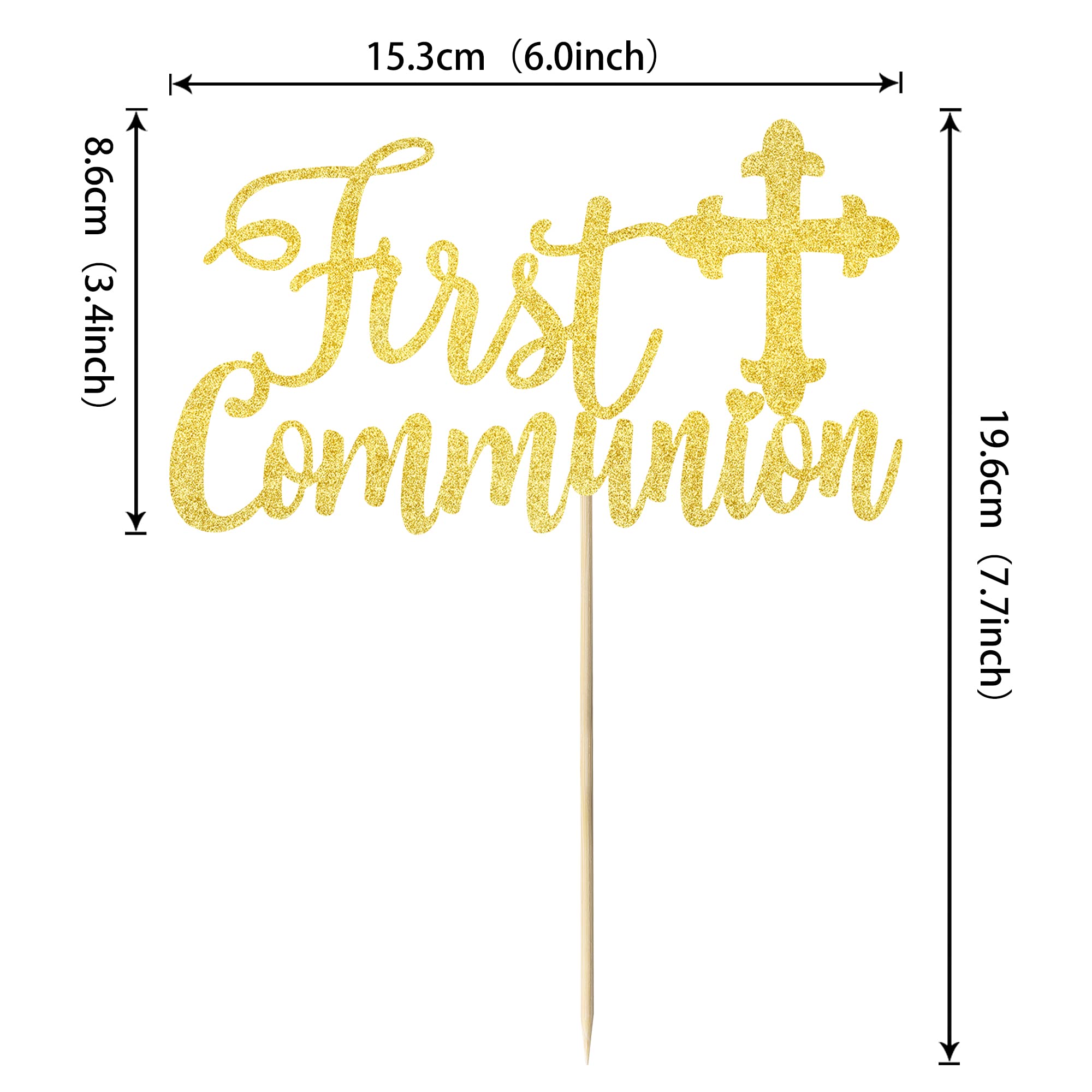 1 Pack Gold Glitter Cross Cake Topper - First Communion Cake Decoration for Baptism, Baby Shower & Birthday Party - Religious Cross Cake Picks for Christian Celebrations (Perfect for Church Events, Family Gatherings & Holiday Desserts)