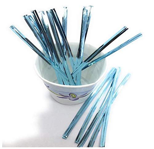 Weststone 100pcs 4 Inch Baby Blue Metallic Twist Ties - Foil Twist Ties for Cello Bags, Treat Bags - Perfect for Birthday Parties, Wedding Favors, Baby Showers & Gift Wrapping
