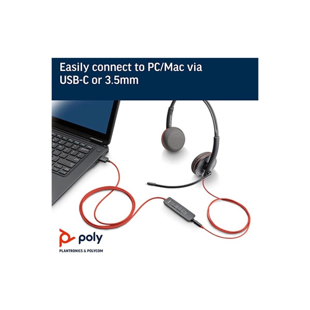 Poly Blackwire C3225 USB-C Lightweight Headset with Noise-Canceling Mic - Perfect for Remote Work, Online Classes & Call Centers