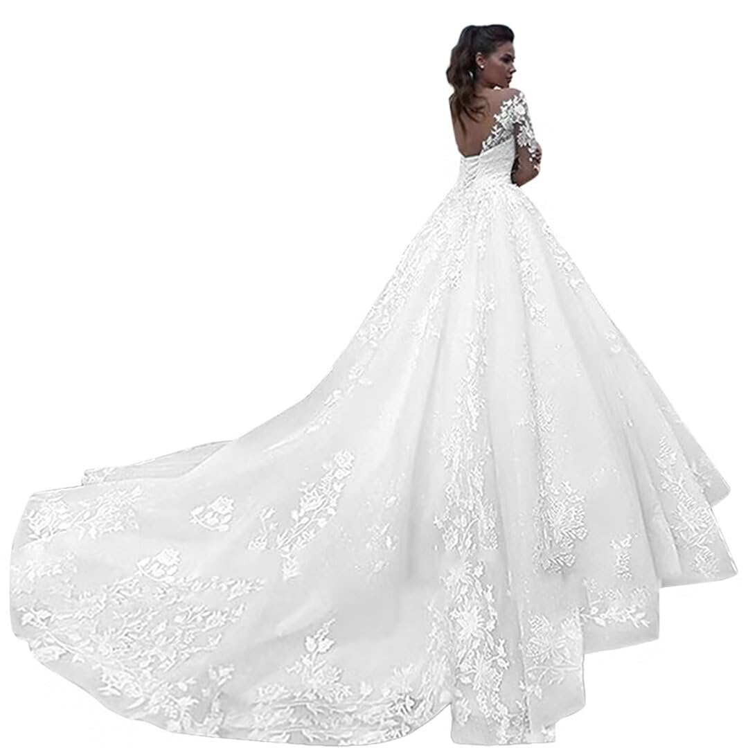 Elegant Floral Lace A-Line Wedding Dress for Women – Romantic Tulle Bridal Gown with Appliques – Perfect for Church Ceremonies, Beach Weddings & Vow Renewals