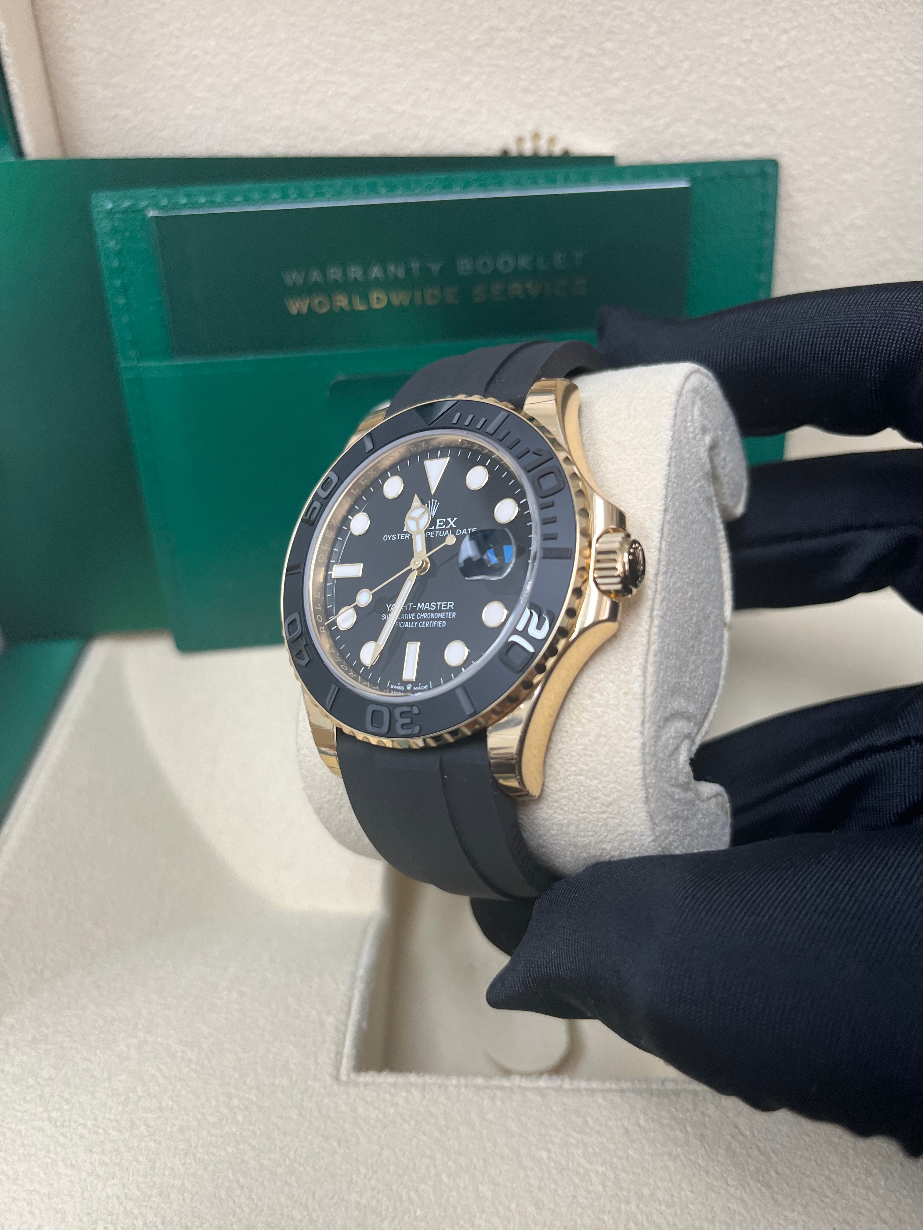 Rolex Yacht Master 42 Watch - 18K Yellow Gold, Black Dial, Oysterflex Strap (Ref.226658) | Luxury Men's Diving Watch for Sailing & Special Occasions
