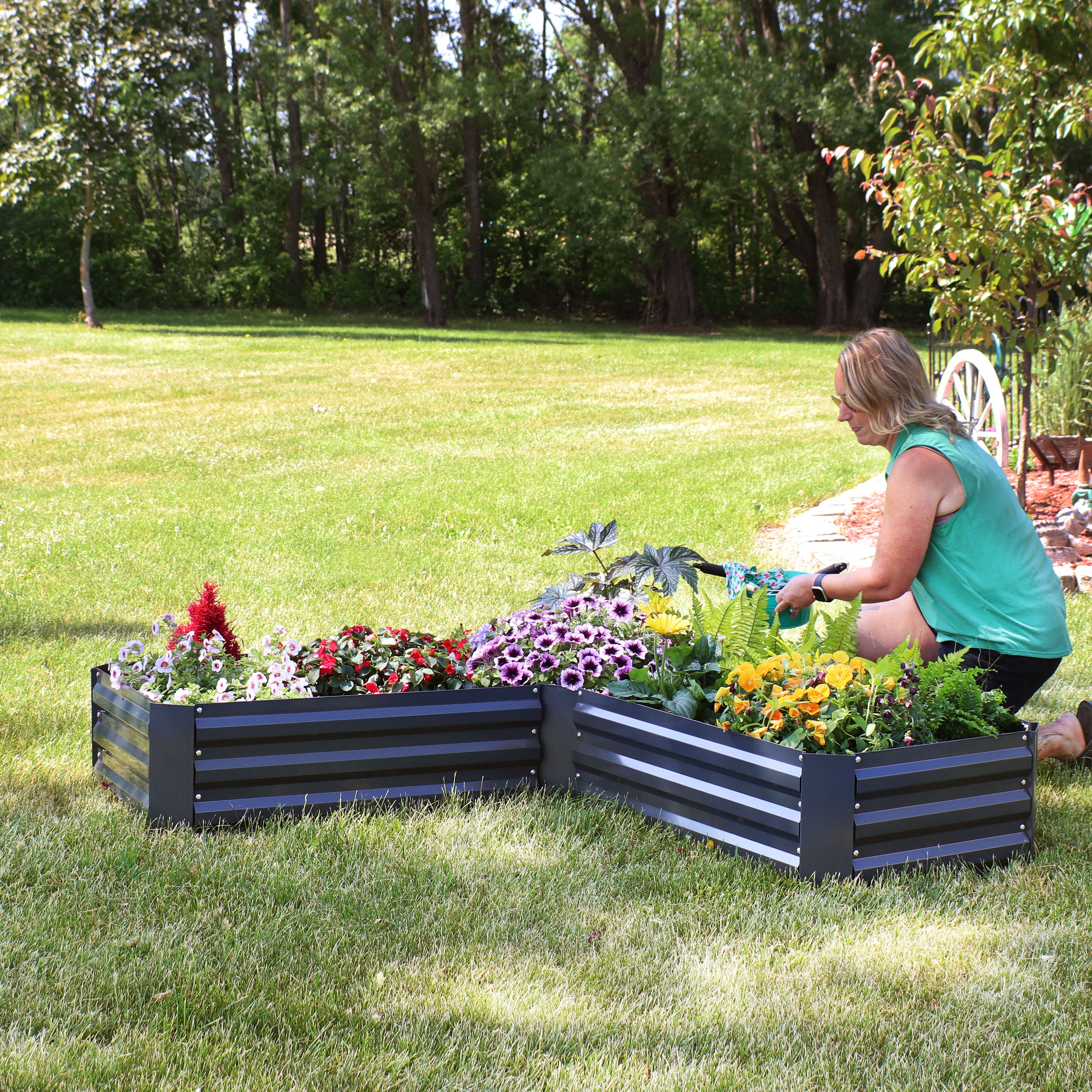 L-Shaped Galvanized Steel Raised Garden Bed Kit - Outdoor Gardening Planter Box for Vegetables, Flowers & Herbs - Perfect for Backyard, Patio & Urban Gardening