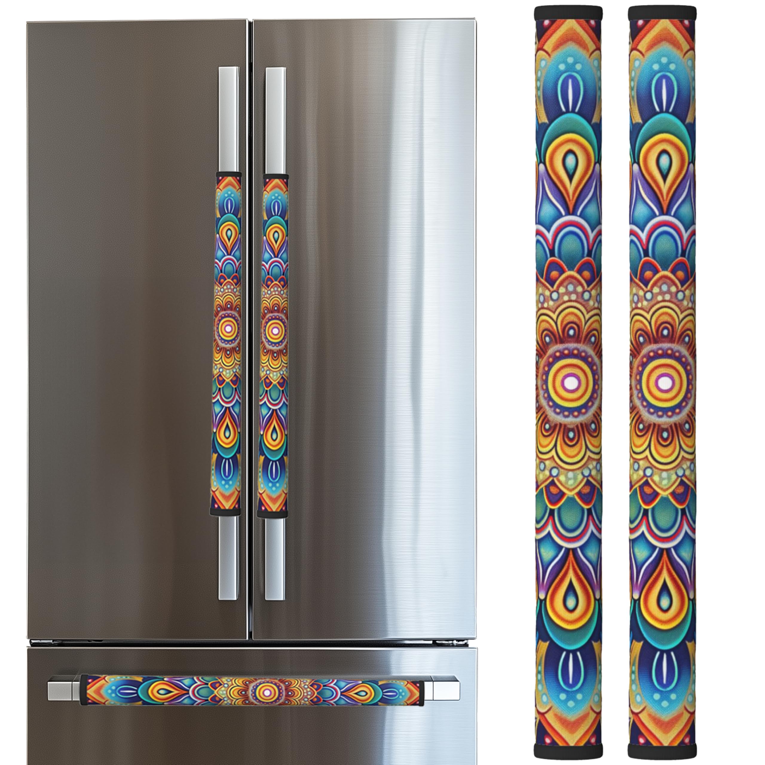 Boho Refrigerator Handle Covers Set of 2 - Stylish Fridge, Freezer, Oven & Dishwasher Handle Protectors for Kitchen Decor & Home Organization - Perfect for Modern Homes & Rental Properties