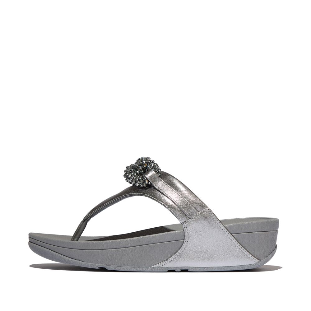 FitFlop Lulu Beaded Chain Leather Sandals for Women - Comfortable & Stylish Silver Gladiator Sandals for Summer, Beach, and Casual Outings