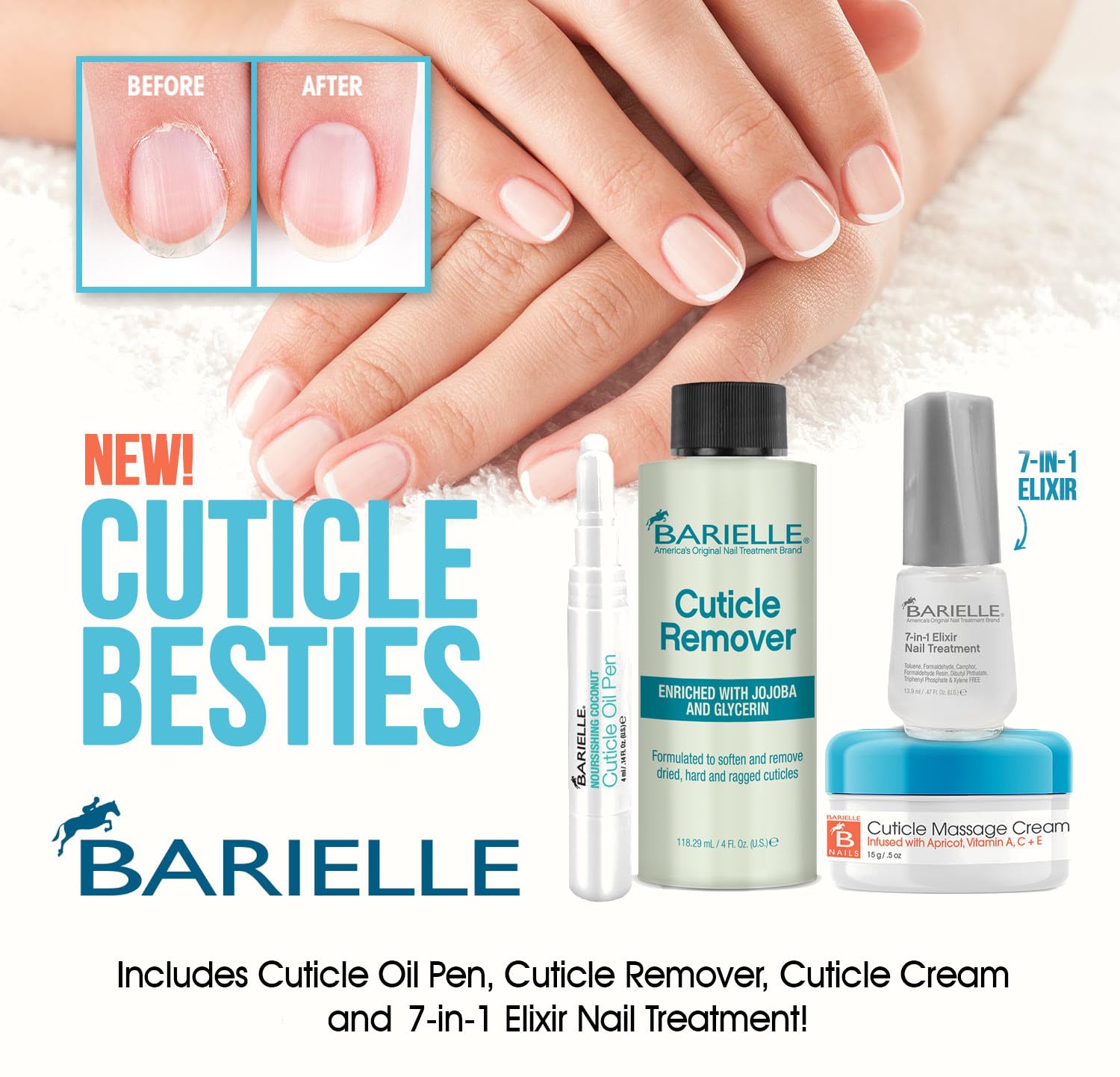 Barielle Cuticle Besties Nail & Cuticle Treatment 4-Piece Set - Deluxe Nail Care Kit with Cuticle Oil & Repair Cream for Strong, Healthy Nails | Perfect for Manicures, Pedicures & At-Home Nail Care