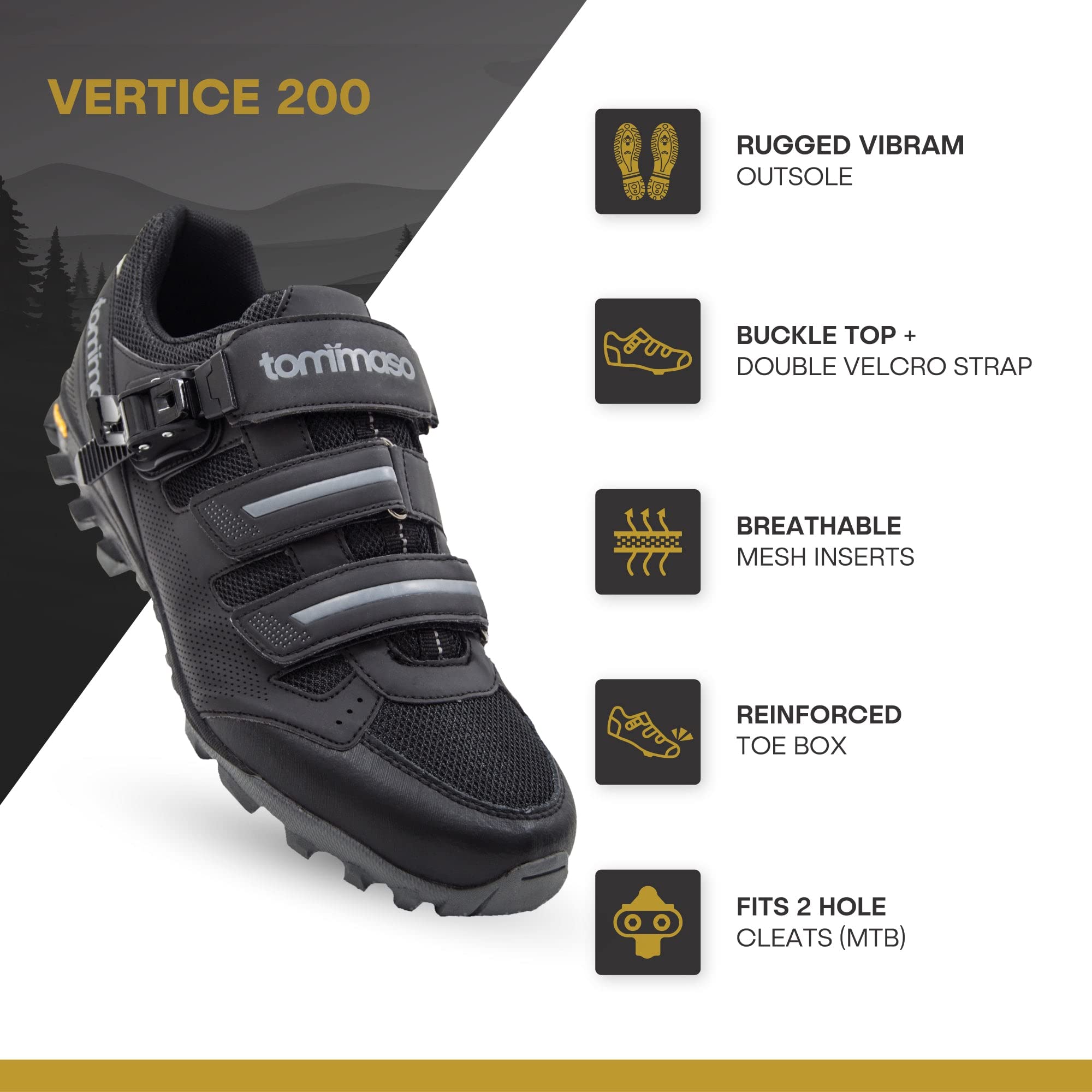 Tommaso Vertice Men's Mountain Bike Shoes - 100, 200 & All-Mountain Versions with Vibram Sole | Ideal for Trail Riding, Downhill & Cross-Country Cycling