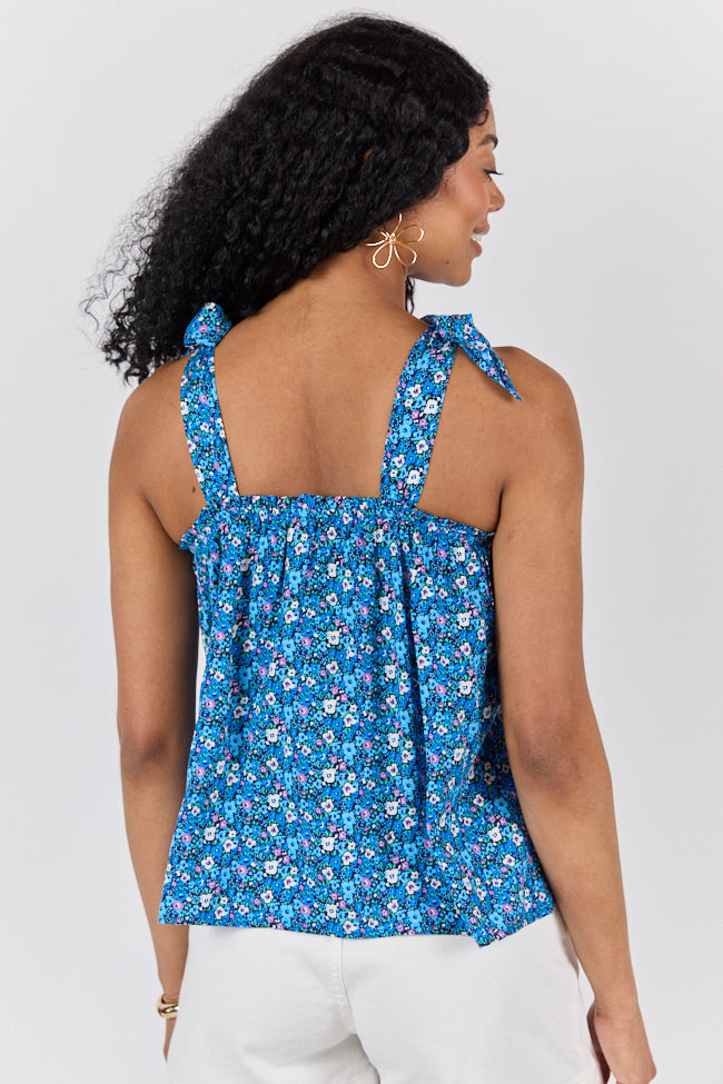 Summer Memories Navy Floral Halter Tank Top - Women's Flowy Casual Beachwear for Vacation & Outdoor Activities