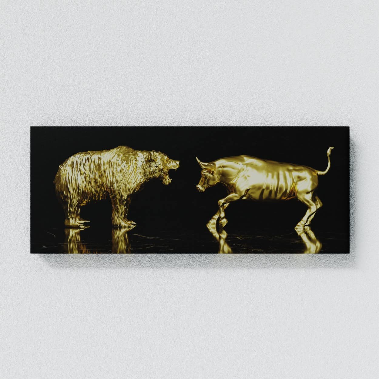 Bull vs Bear Wall Art Canvas Print - 20x8 Inches Gold Trading Office Decor, Entrepreneur Gift, Financial Motivational Poster for Home & Office | Sense Canvas | Perfect for Stock Traders, Investors & Finance Professionals