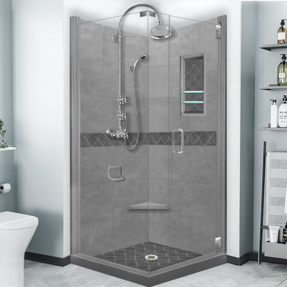 Corner Wet Cement Sistine Stone & Diamond Stone Accent - DIY Shower Remodel Kit for Bathroom Renovation | Waterproof Tile Trim for Shower Walls, Floors, and Bathtub Surrounds