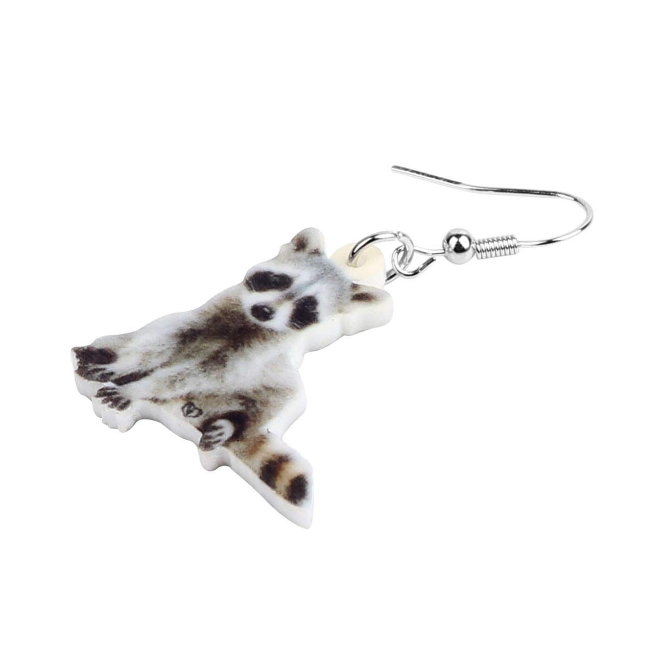 NEWEI Cute Acrylic Grey Raccoon Dangle Earrings for Women - Fun Animal Jewelry Charms, Perfect for Casual Wear, Parties & Gifts