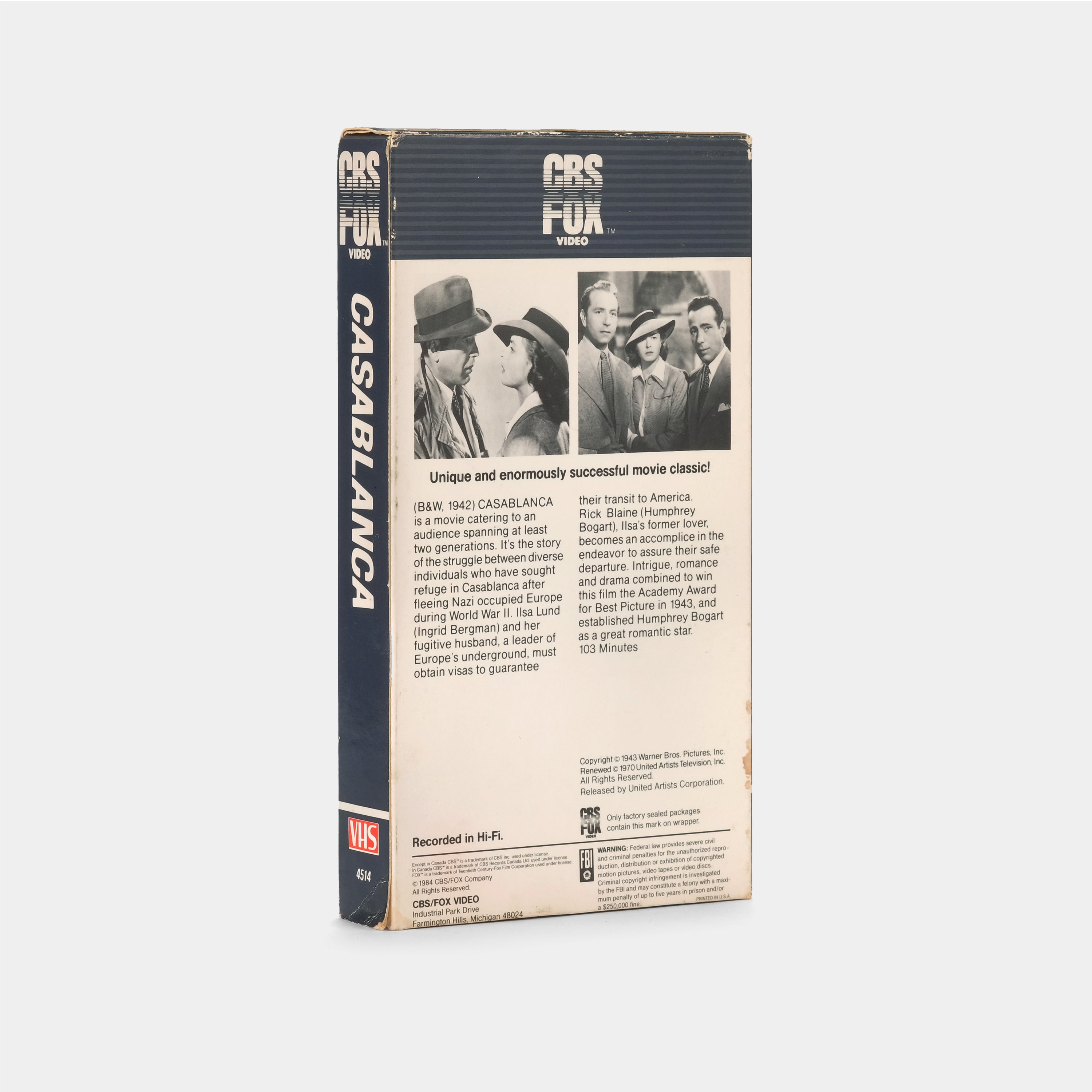 Casablanca Classic Movie VHS Tape - Vintage Collectible for Movie Lovers & Home Theater Enthusiasts