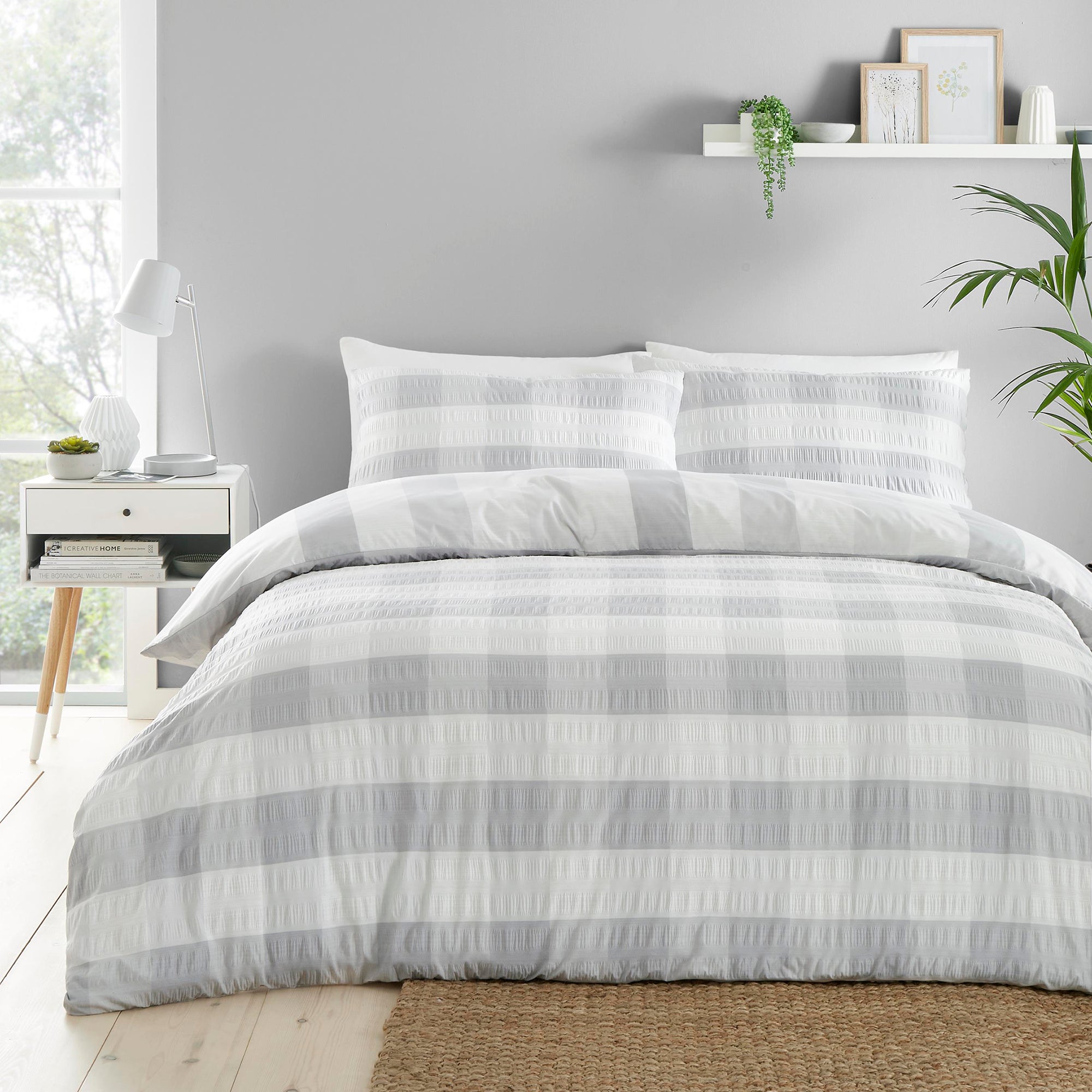 Premium Fusion Seersucker Gingham Duvet Cover Set - Silver | Soft Breathable Bedding for All Seasons | Perfect for Master Bedroom, Guest Room & Vacation Homes