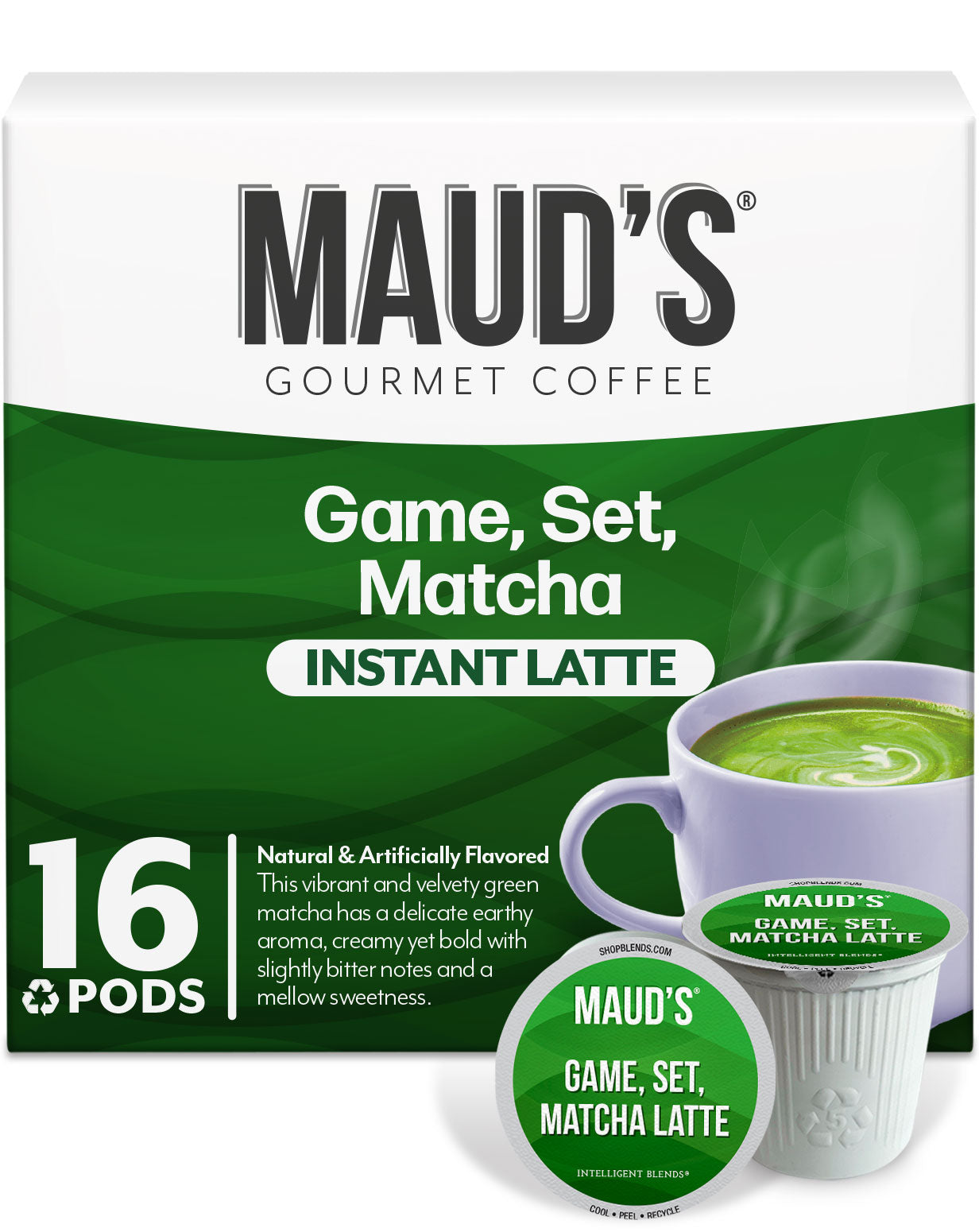 Organic Matcha Tea Latte Pods by Maud's - Premium Japanese Green Tea Powder for Keurig & Nespresso - Perfect for Breakfast, Office & Relaxation at Home