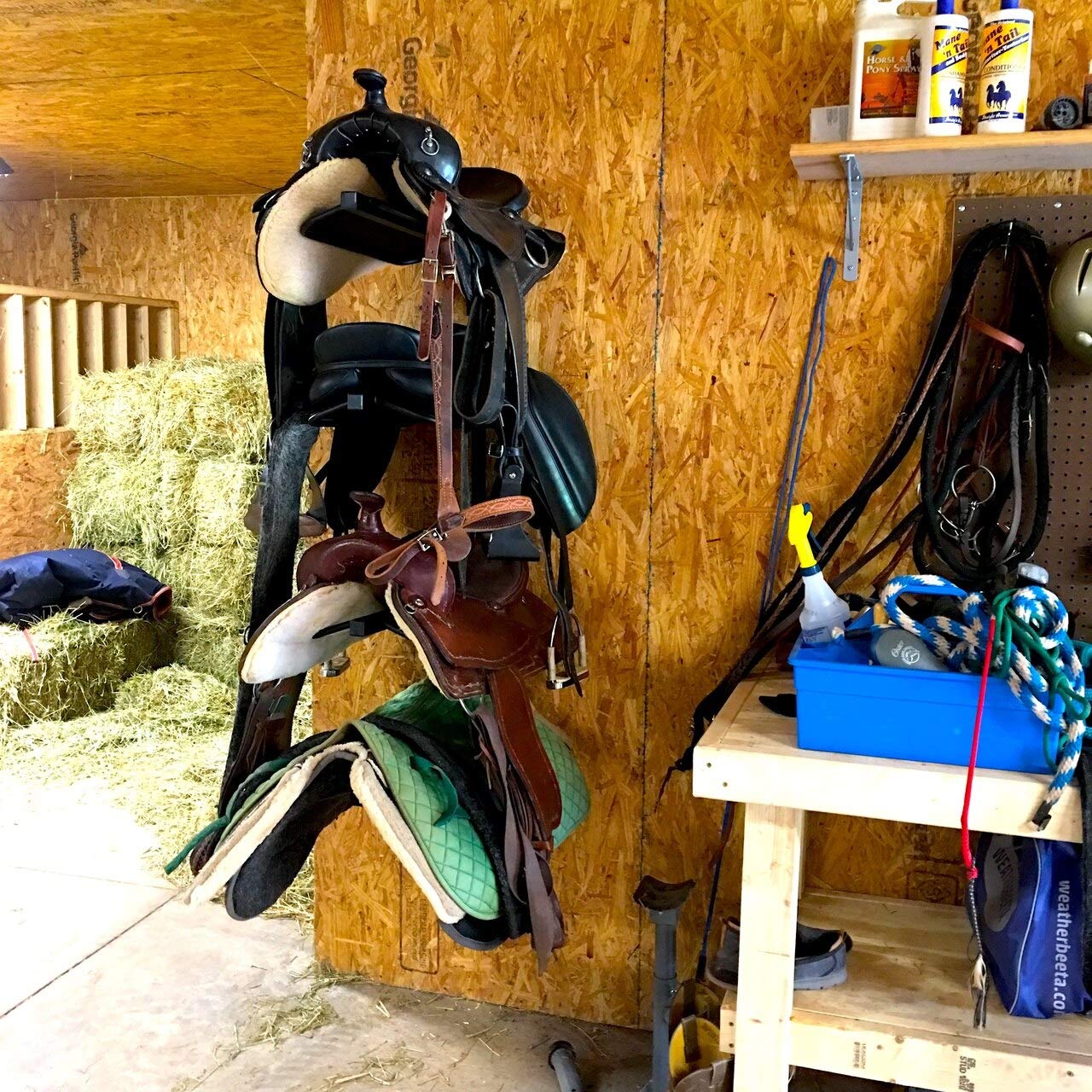 StoreYourBoard Wall Mounted Horse Saddle Storage Rack - Heavy Duty Equestrian Saddle Holder for Western & English Saddles (Holds 4 Saddles) - Perfect for Barn, Stable & Riding School Organization