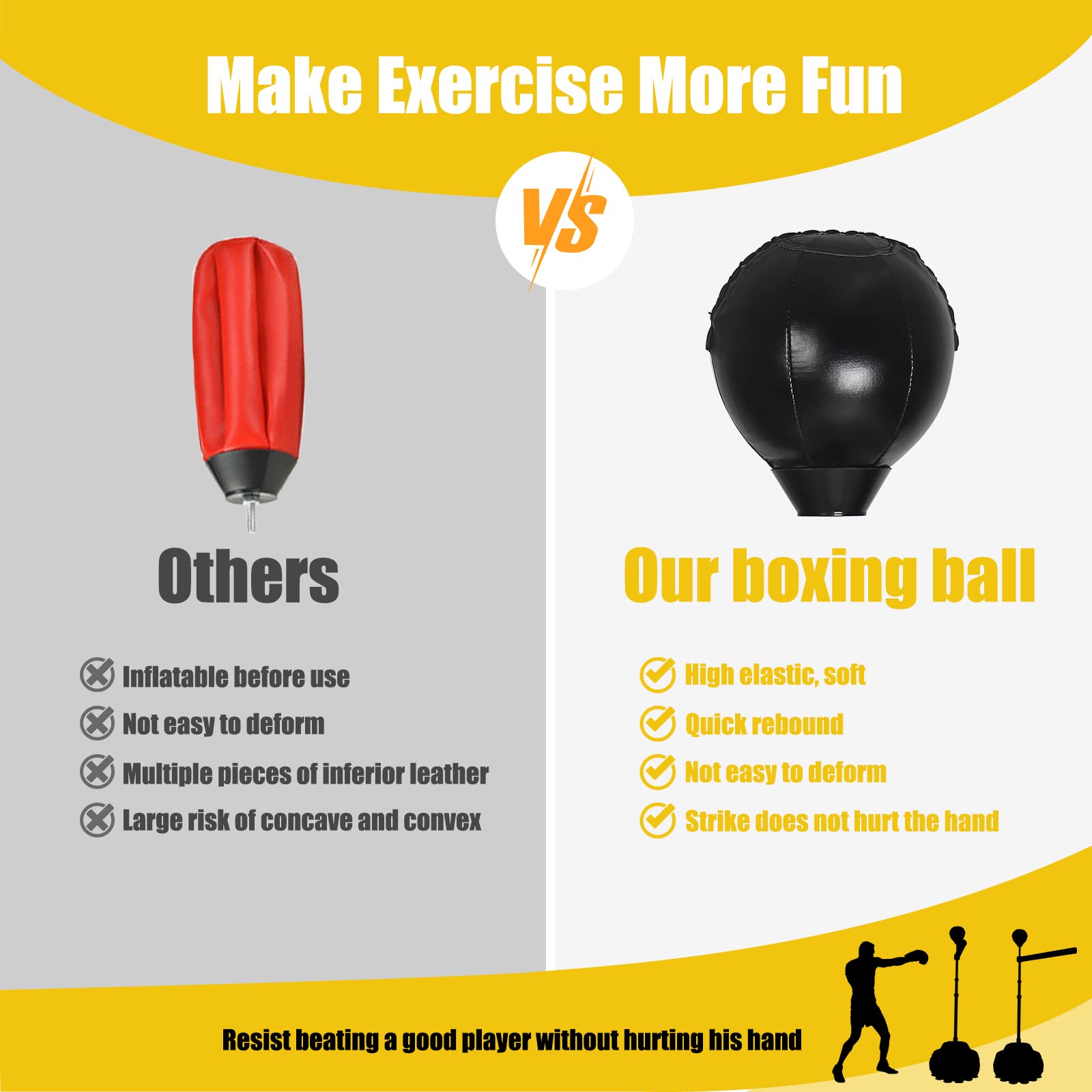 Solid Reflex Bag Boxing Speed Trainer - Adjustable Height 45-80in Free Standing Punching Bag with Spinning Bar for Adults & Kids | Home Gym, Boxing Training, Martial Arts Practice