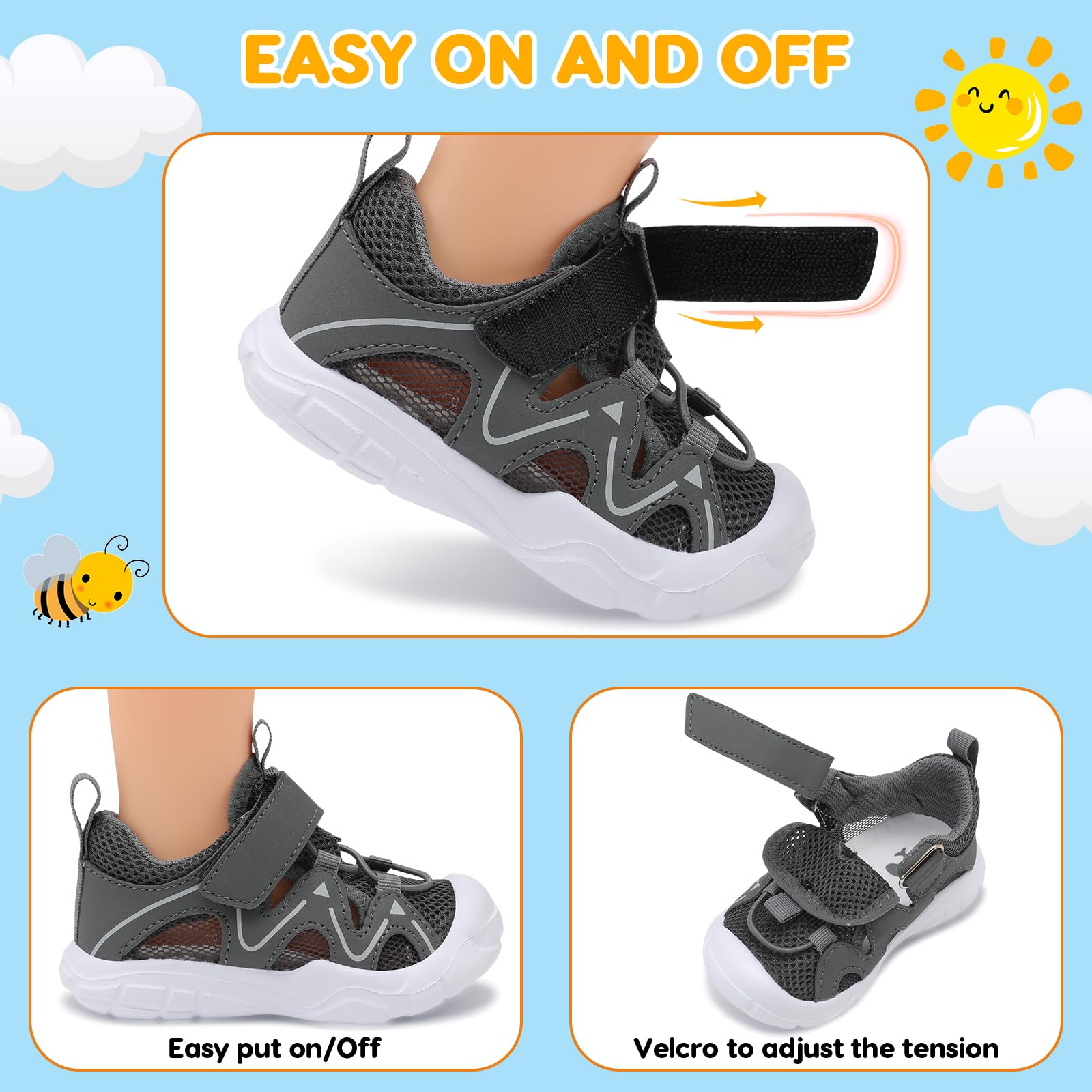 FEETCITY Wide Slip-On Toddler Sneakers for Boys & Girls - Breathable Lightweight Walking Shoes for Kids - Perfect for Playground, School & Daily Activities