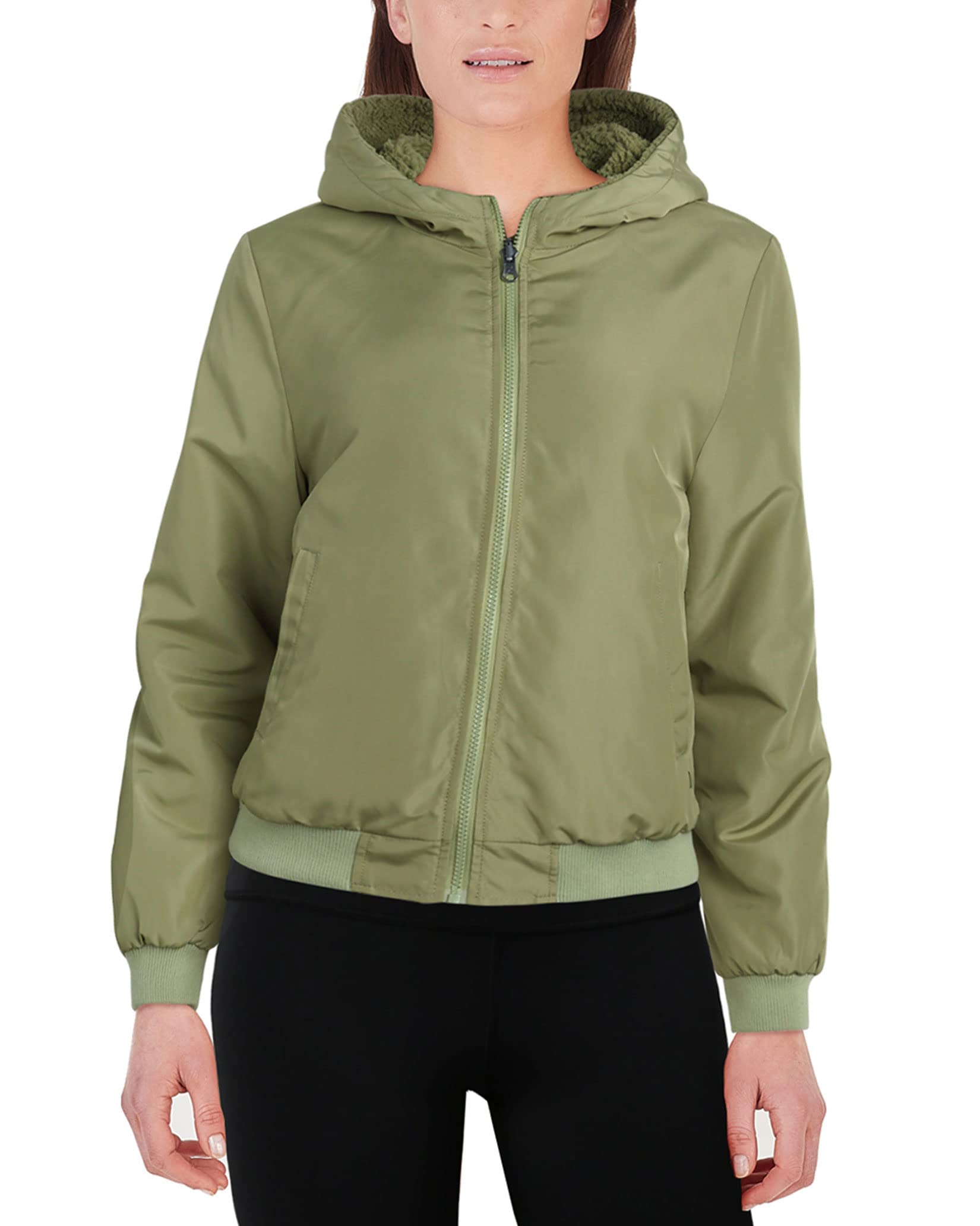 Hurley Women's Reversible Teddy Sherpa Bomber Jacket - Lightweight Windbreaker Coat for Women (S-XL) | Cozy Winter Outerwear for Casual Wear & Outdoor Activities