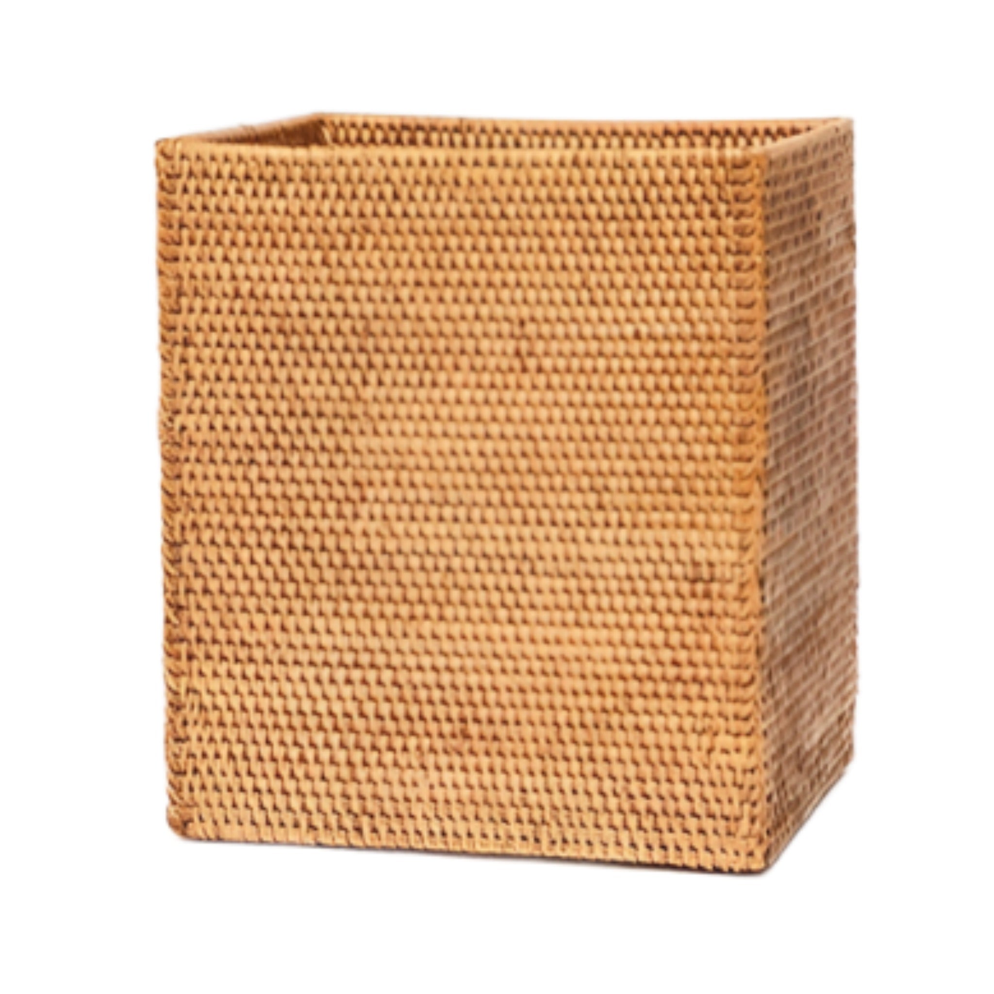 Dalton Woven Rattan Rectangular Wastebasket - Brown Rattan Trash Bin with Optional Tissue Box Holder | Eco-Friendly Bathroom & Bedroom Waste Basket