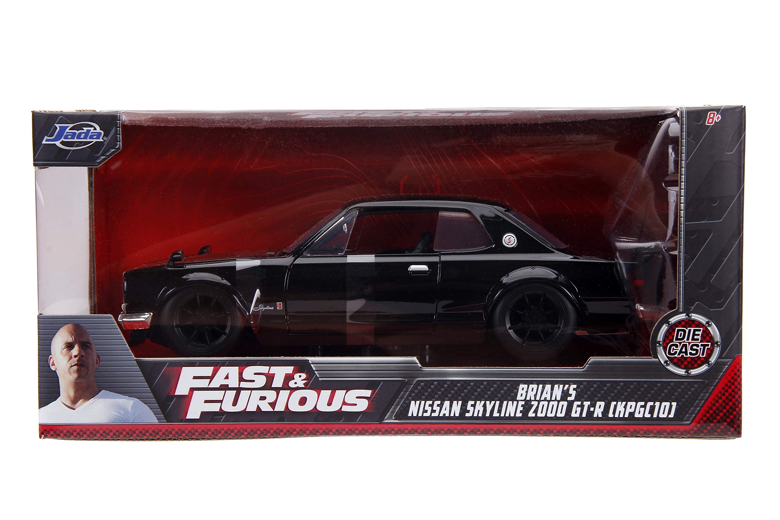 Jada Toys Fast & Furious 1:24 Scale Brian's Nissan Skyline 2000 GT-R Diecast Metal Car Model - Collectible Toy for Kids & Adults (JA99686, Black) - Perfect for Display, Gifts, and Movie Fans