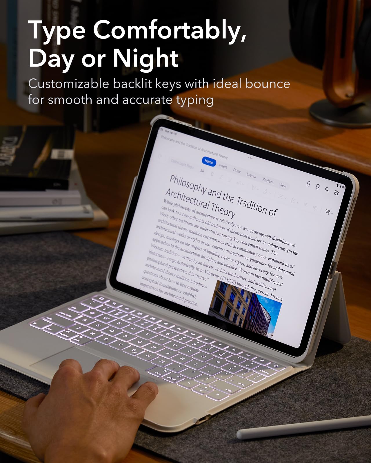 ESR Ascend iPad Pro 11 Inch Case with Magnetic Detachable Keyboard (2024/M4 Model) - Multi-Touch Trackpad, Adjustable Stand, Backlit Keys & Apple Pencil Holder - White | Perfect for Work, Study & Travel