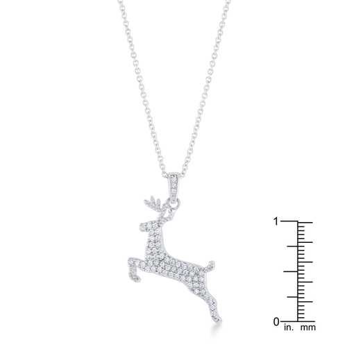 0.35 Carat CZ Rhodium-Plated Reindeer Pave Pendant Necklace - Perfect Christmas Gift for Women, Holiday Jewelry for Party & Festive Occasions