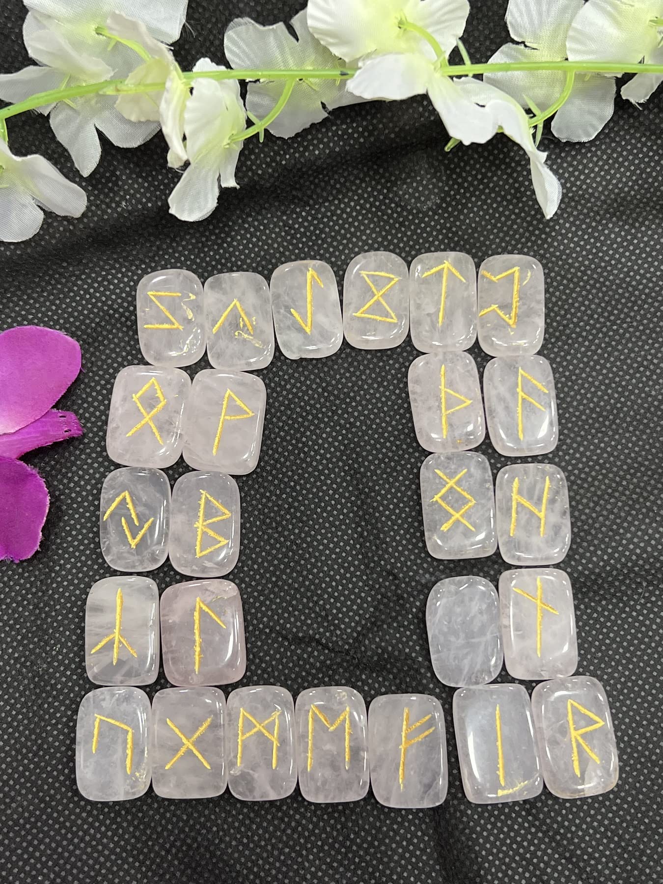Rose Quartz Rectangle Rune Set with Multi Gemstones & Velvet Pouch - Perfect for Meditation, Healing & Spiritual Practices