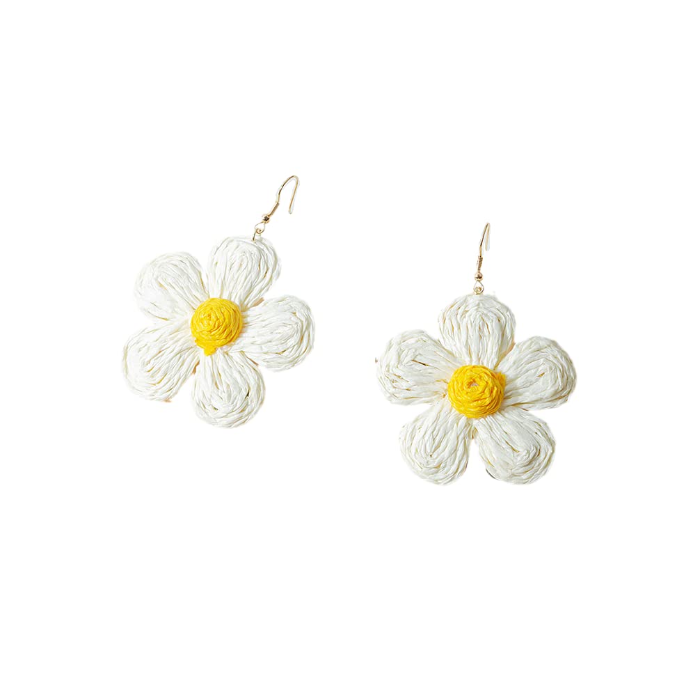 Handmade Bohemian Rattan Earrings - Exaggerated Retro Big Flower Dangle Earrings, Lightweight Straw Wicker Woven Jewelry for Women | Perfect for Summer Festivals, Beach Vacations & Boho Fashion