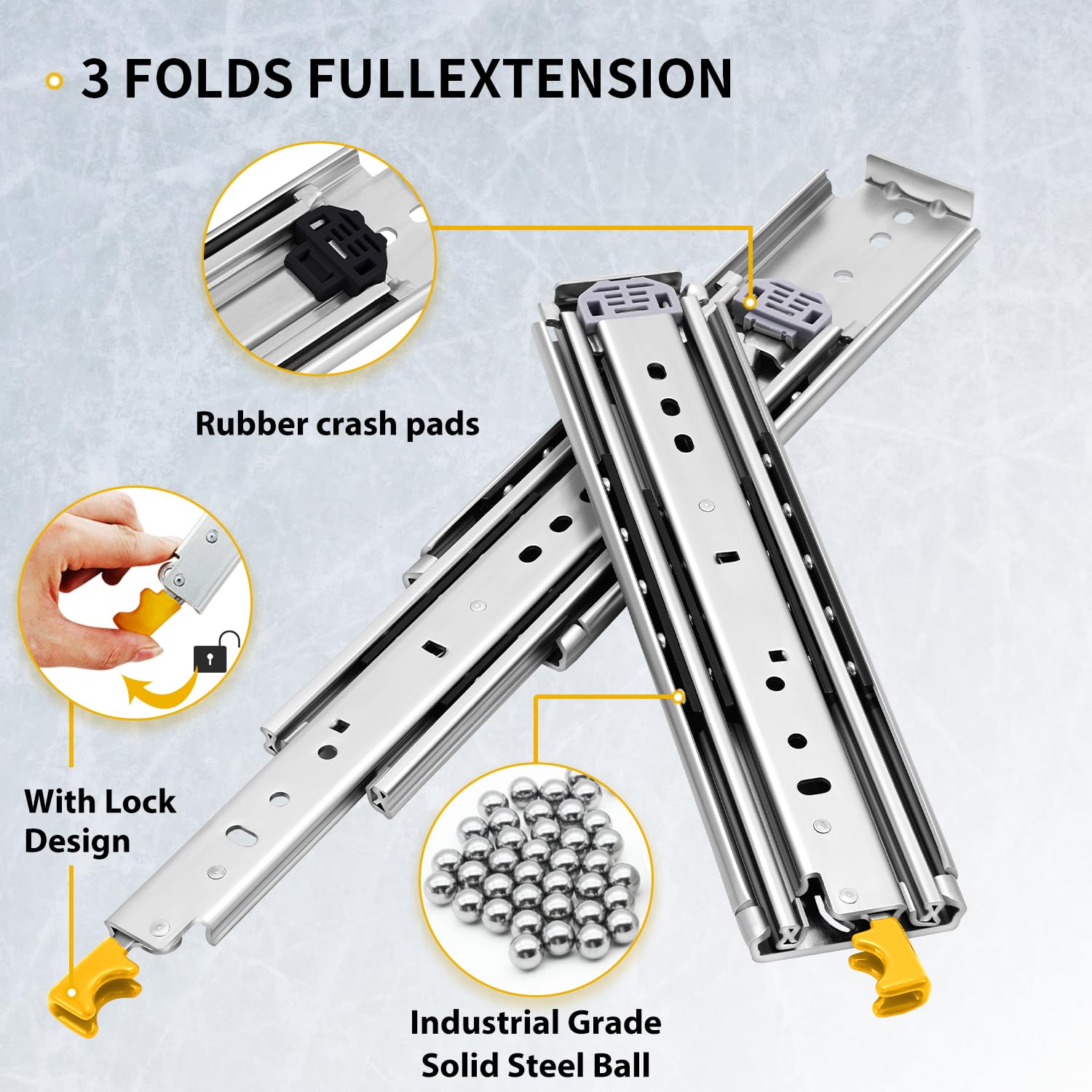 Heavy Duty Drawer Slides with Lock 12-60 Inch Full Extension Ball Bearing Rails - 500 Lbs Capacity Side Mount Locking Tracks for Cabinets, Furniture & Storage - Perfect for Kitchen, Garage & Office Organization
