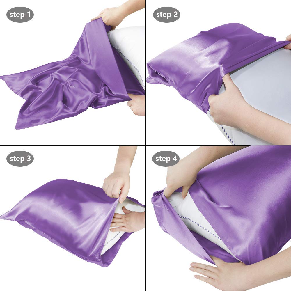 Luxury Satin Pillowcase for Hair & Skin - 2-Pack King Size (20x40 Inches) Cooling Super Soft Pillow Covers with Envelope Closure - Lavender | Reduce Frizz & Wrinkles, Perfect for Beauty Sleep & Home Decor