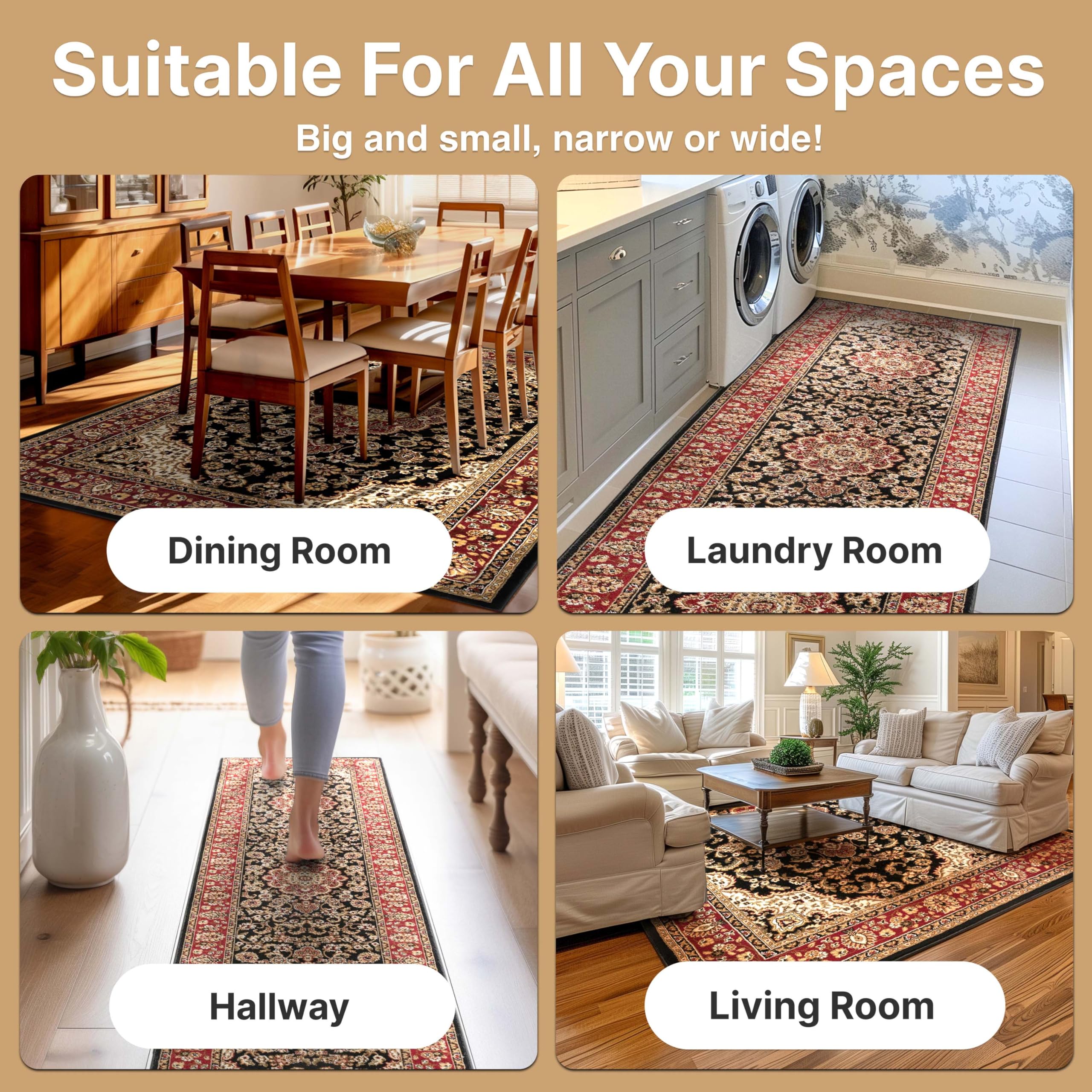 Well Woven Barclay Collection Medallion Kashan Black 5 ft Round Area Rug - Soft Non-Slip Living Room Rug, Bedroom Carpet & Dining Room Floor Mat for Home Decor & Comfort
