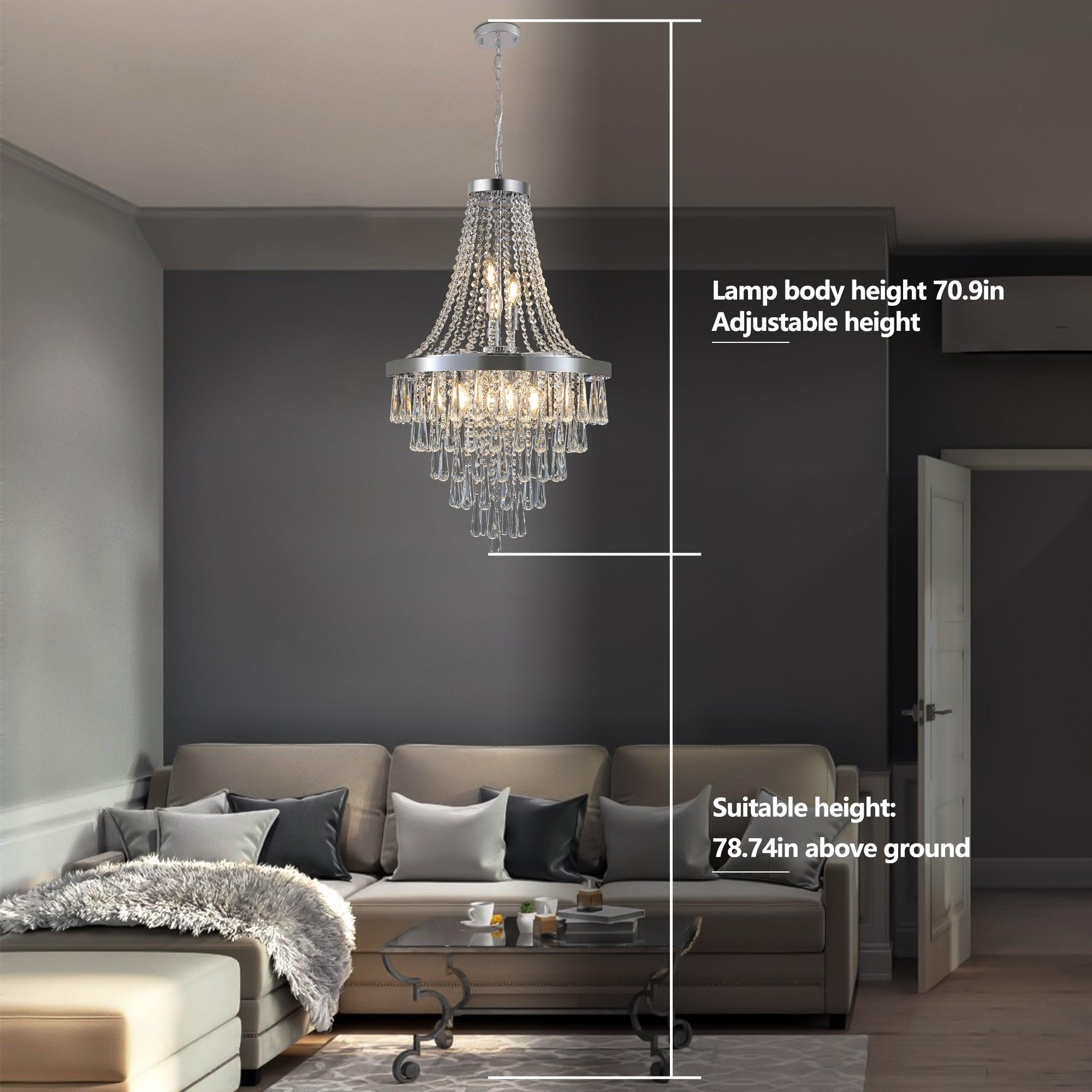 Modern Crystal Chandeliers in Chromium Finish - Large Luxury Ceiling Light Fixture for Dining Room, Living Room & Foyer Lighting