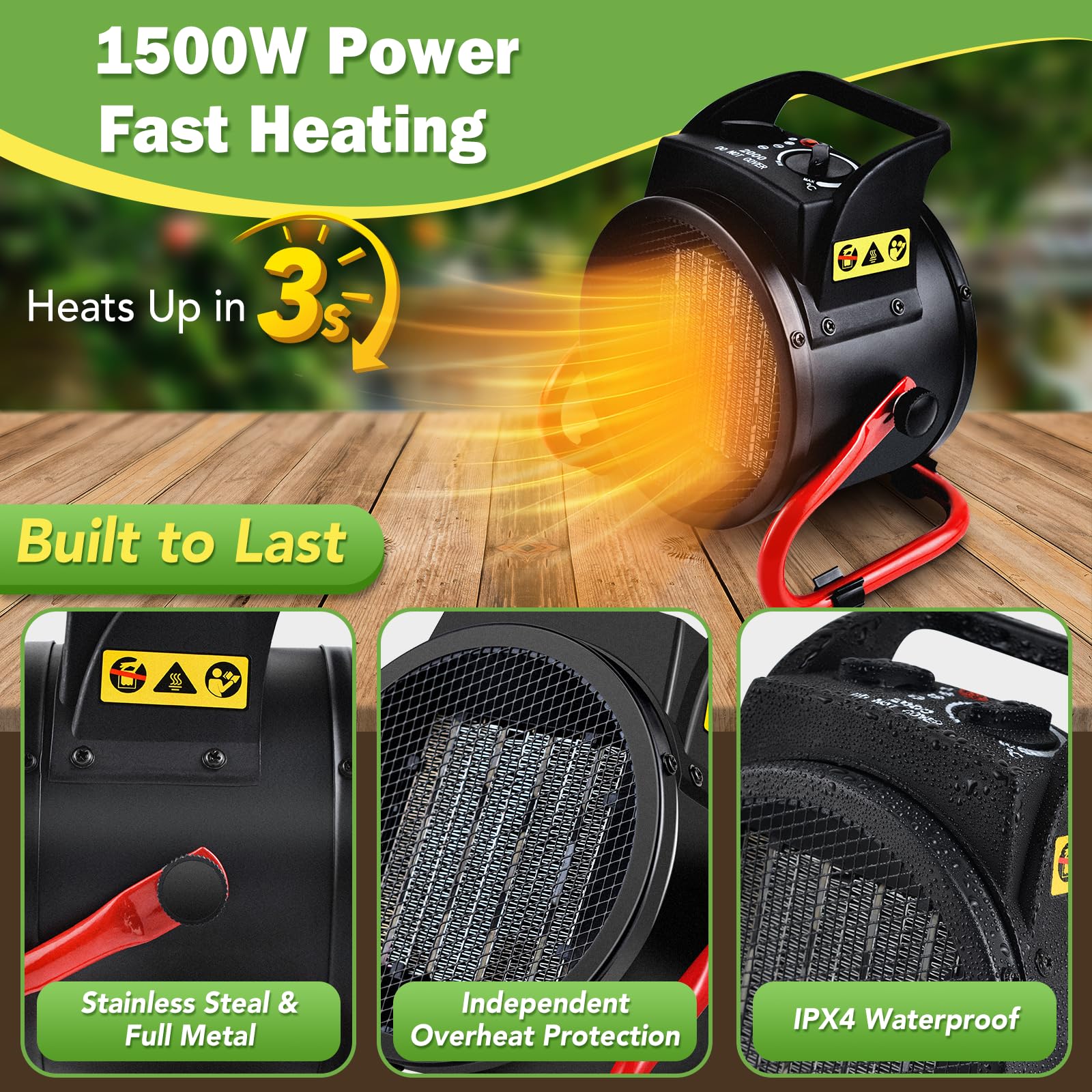Digital Greenhouse Heater with Thermostat - Auto Power Control & Temperature Display - Fast Heating for Winter Plants - Overheat Protection - Ideal for Grow Tents, Greenhouses, Flower Rooms & Patios - Perfect for Indoor Gardening & Winter Plant Care